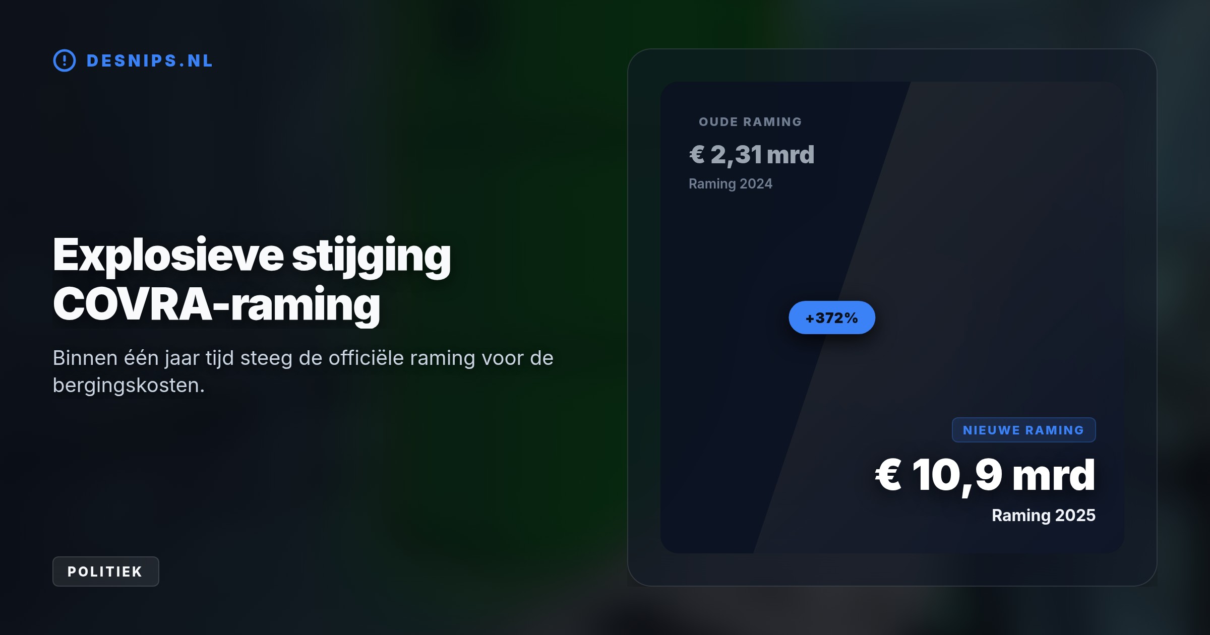 Nieuwe kabinetsplannen stuwen de bergingskosten voor nucleair afval omhoog. Doordat risico-afspraken met producenten ontbreken, draagt de belastingbetaler alle financiële risico's.