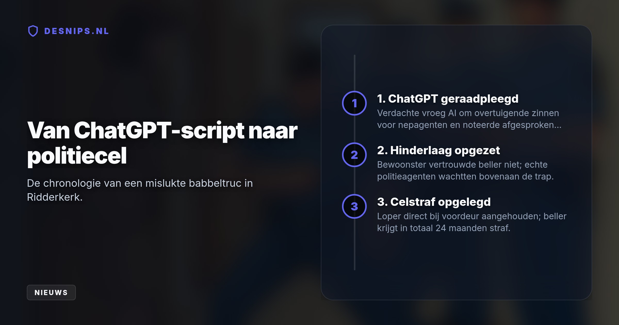 Een inwoonster van Ridderkerk vertrouwde de nep-rechercheur niet en belde de echte politie, waarna agenten de dader in de gang opwachtten en arresteerden.