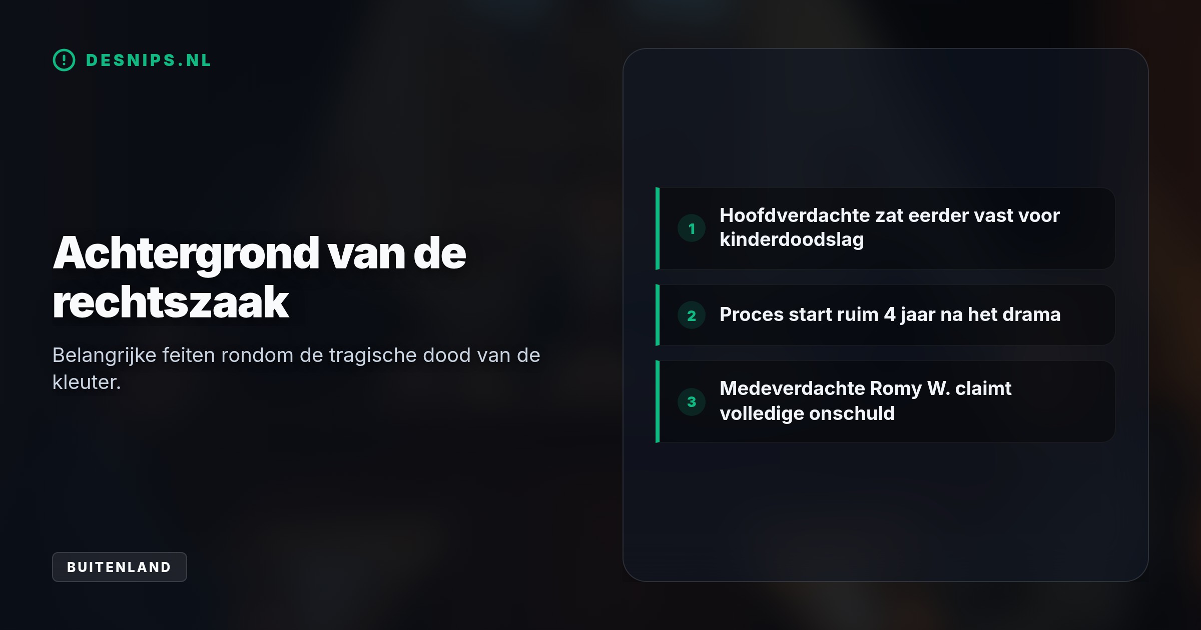 De hoofdverdachte, die in 2010 al celstraf kreeg voor kinderdoodslag, staat in Gent terecht voor dodelijk stomp geweld. Ex-partner Romy W. claimt onschuld.