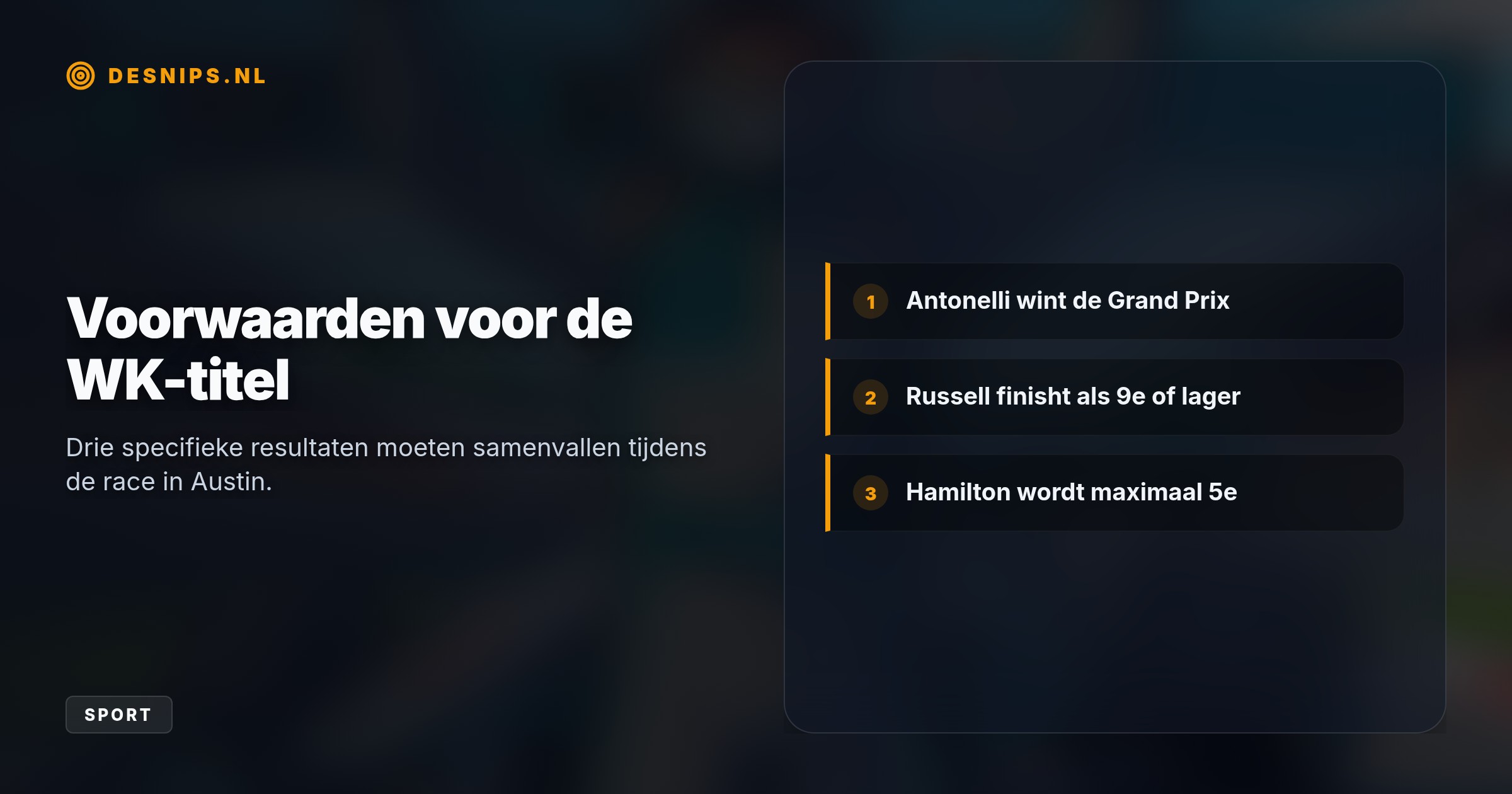 De 20-jarige Mercedes-coureur bleef Max Verstappen nipt voor. Wint hij de GP van de VS en laten Russell en Hamilton punten liggen, dan pakt hij direct de wereldtitel.