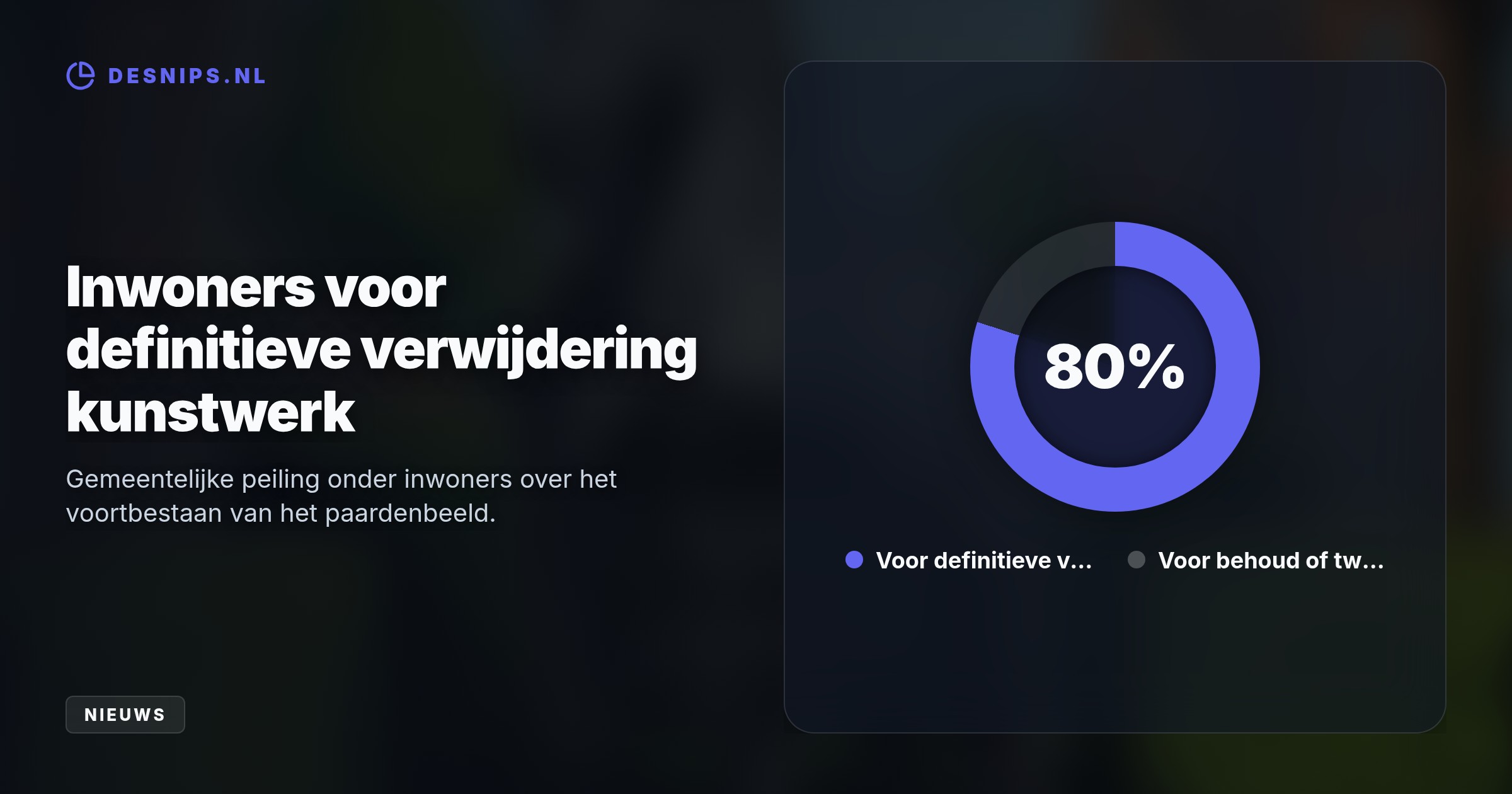 Het omstreden beeld van een dood paard met motorblok won bijna een derde van alle stemmen. Omdat de verplichte tienjaarstermijn verstreken is, overweegt de gemeente nu sloop.