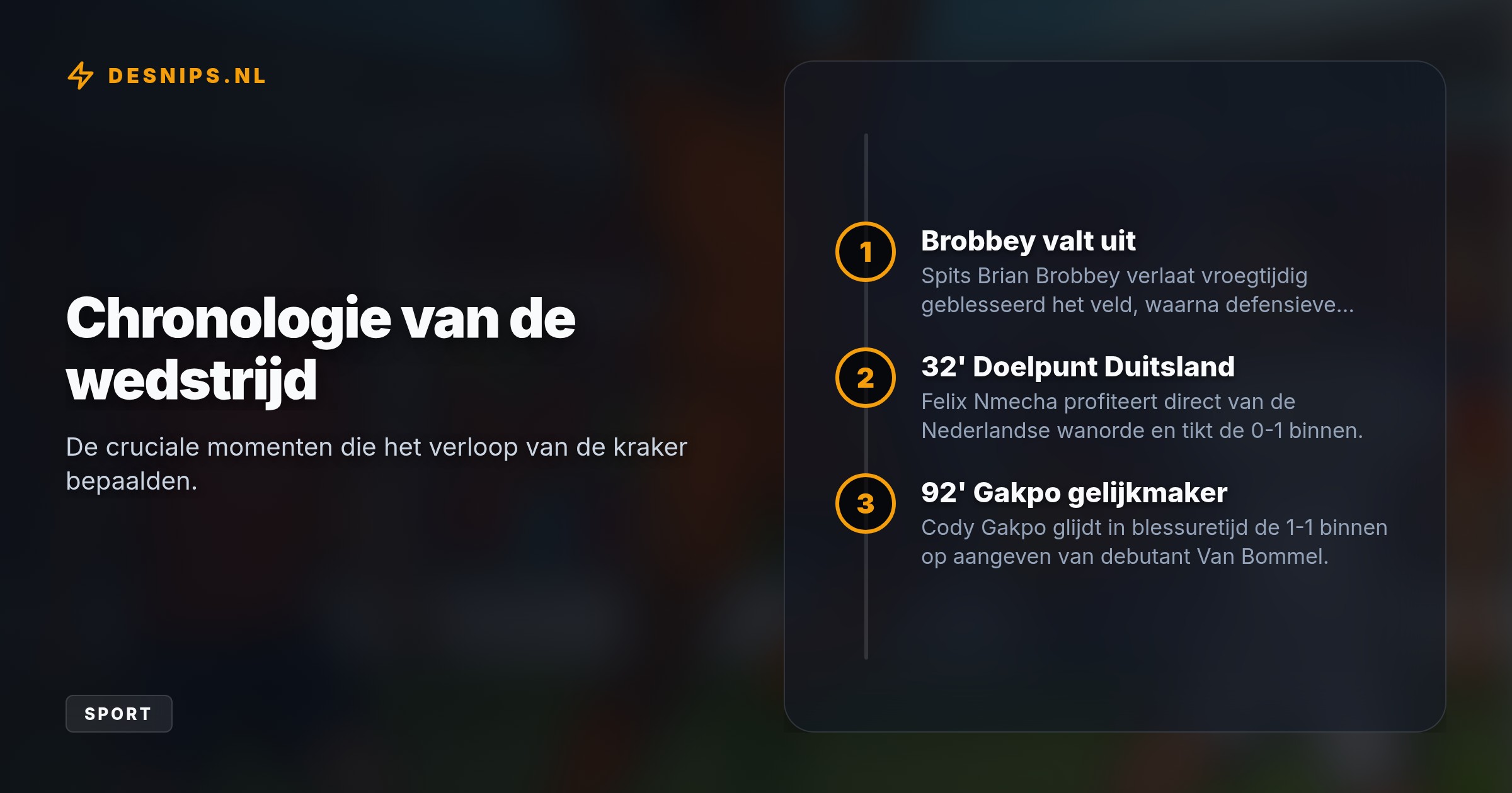 Cody Gakpo gleed in de 92e minuut de gelijkmaker binnen na een voorzet van debutant Ruben van Bommel, nadat Felix Nmecha Duitsland op voorsprong had gezet.