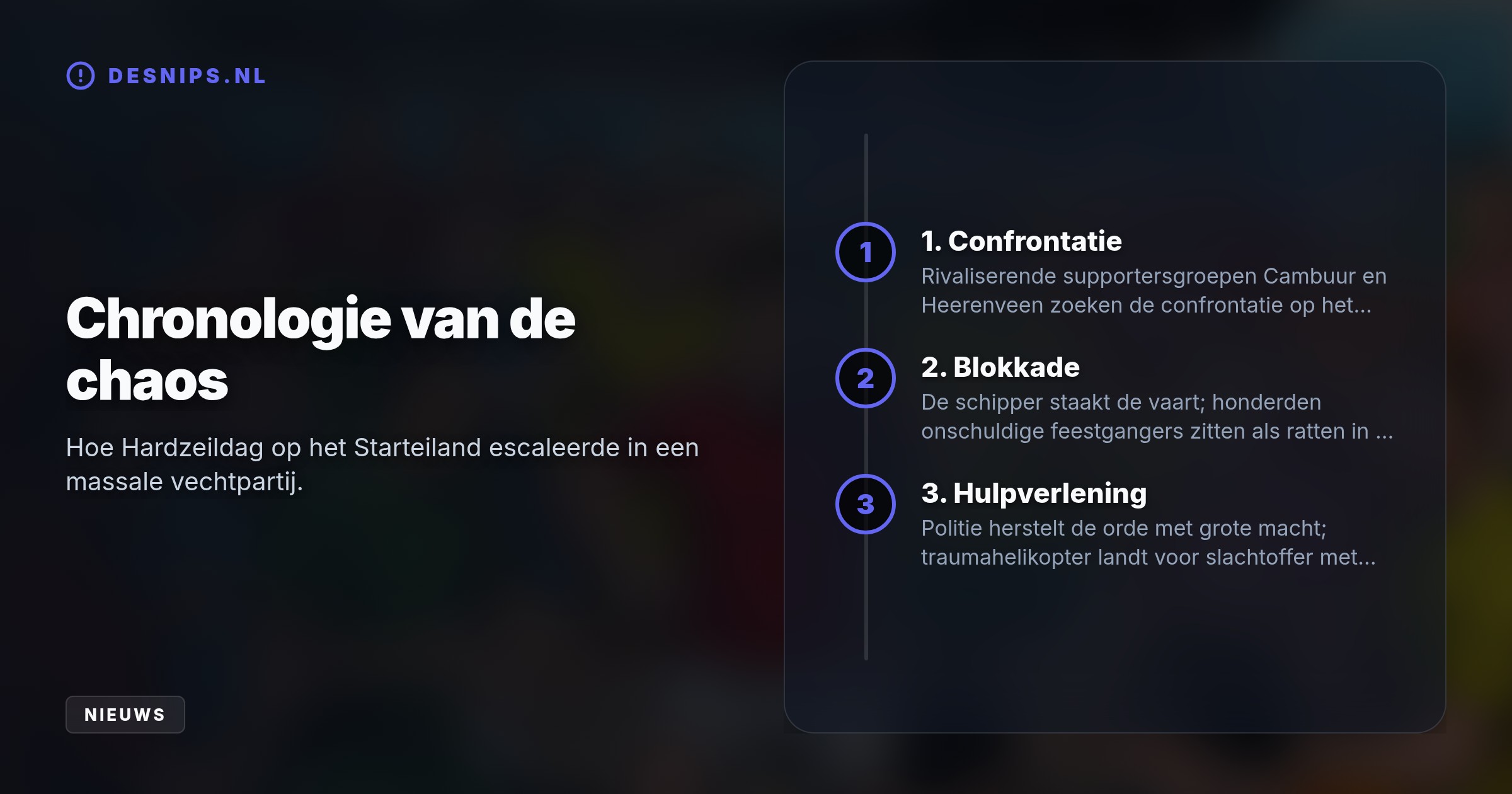 Tijdens Hardzeildag zochten voetbalhooligans de confrontatie. De veerdienst werd direct gestaakt, waardoor honderden bezoekers op het eiland strandden en onderkoeld raakten.