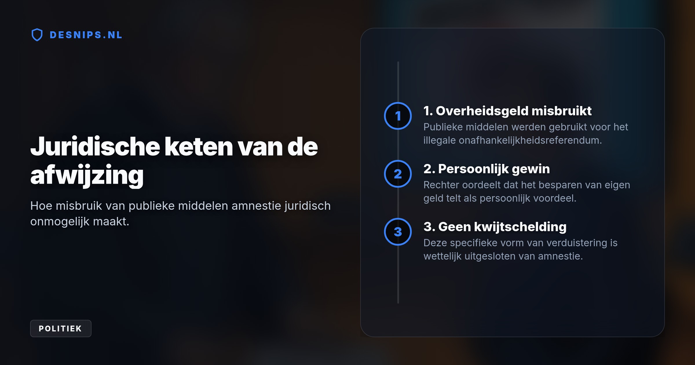 Omdat Carles Puigdemont het referendum van 2017 niet zelf betaalde, oordeelt de rechter dat er sprake is van persoonlijk gewin. De amnestiewet geldt daarom niet voor hem.