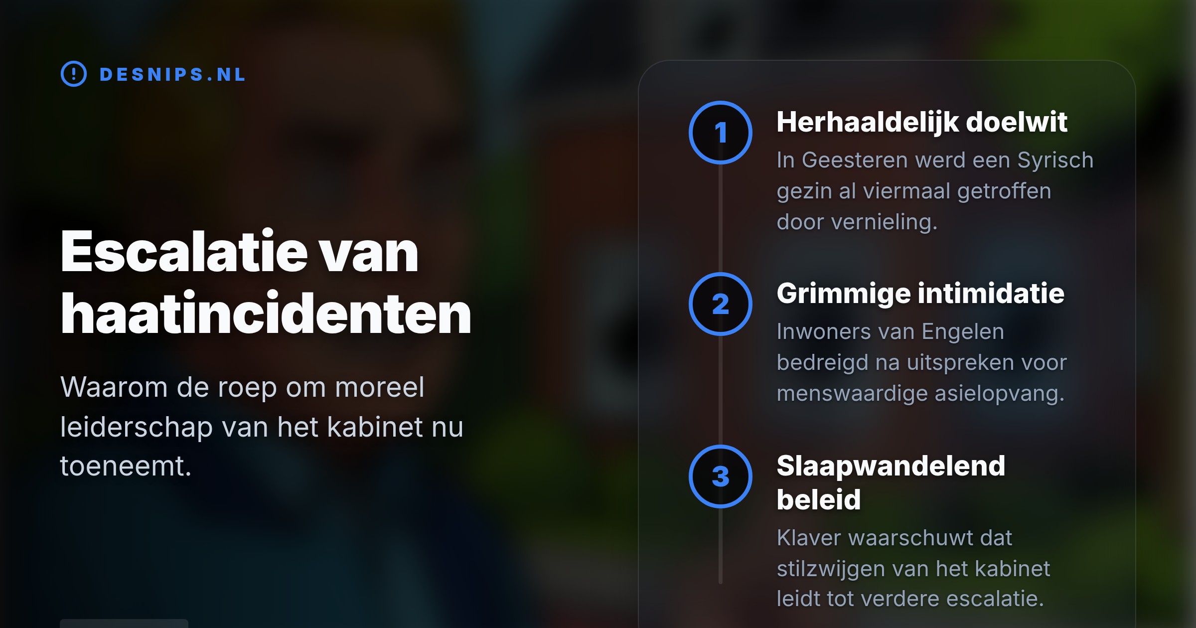 De politicus verwijst naar de aanhoudende haat in Geesteren en Engelen. Volgens Klaver wekt premier Jettens milde reactie de indruk dat intimidatie wordt gedoogd.