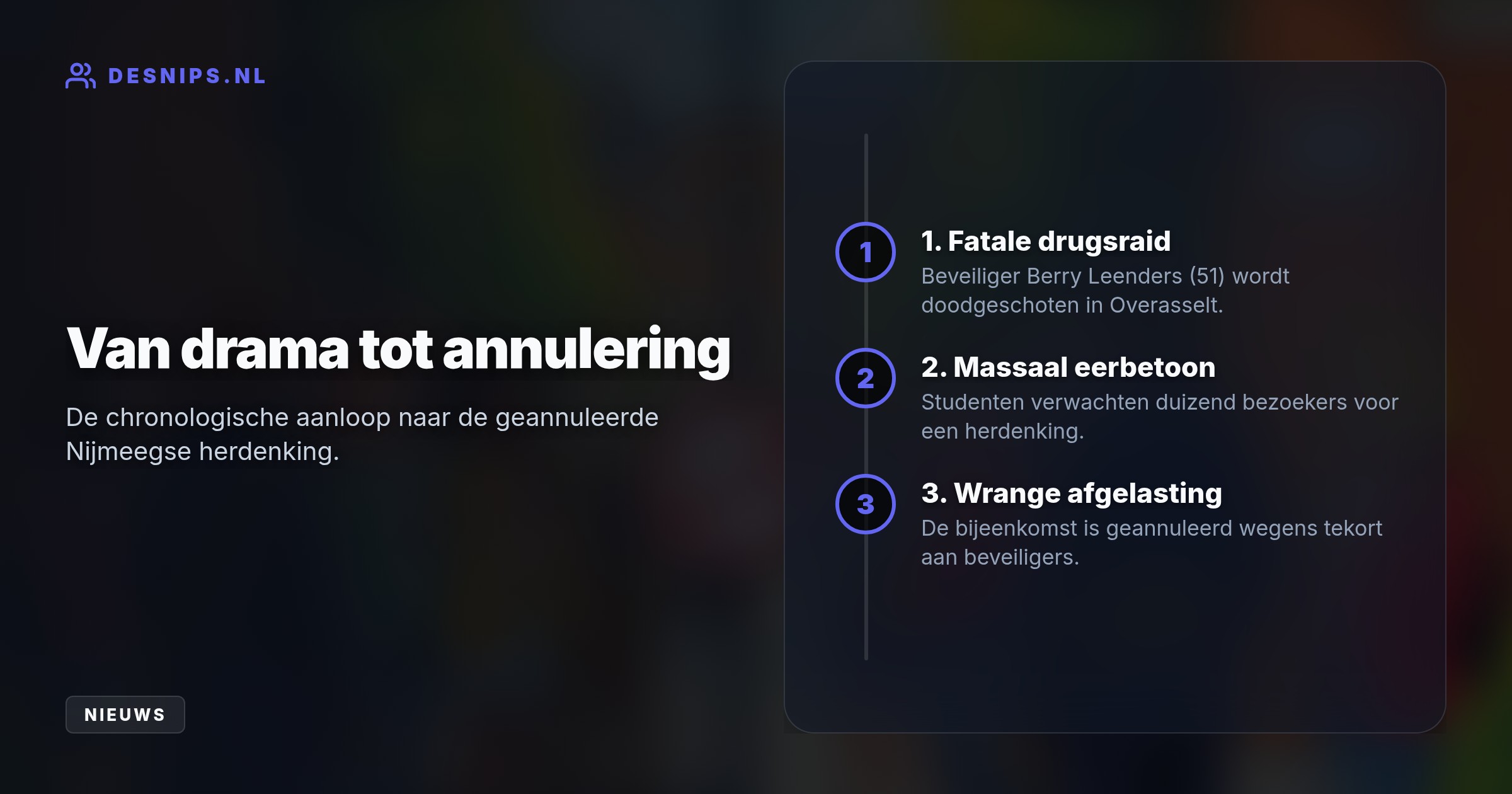 Voor de bijeenkomst werden duizend mensen verwacht. Er was professionele bewaking nodig, maar de organisatie kreeg de bezetting voor hun eigen geliefde bewaker niet op tijd rond.