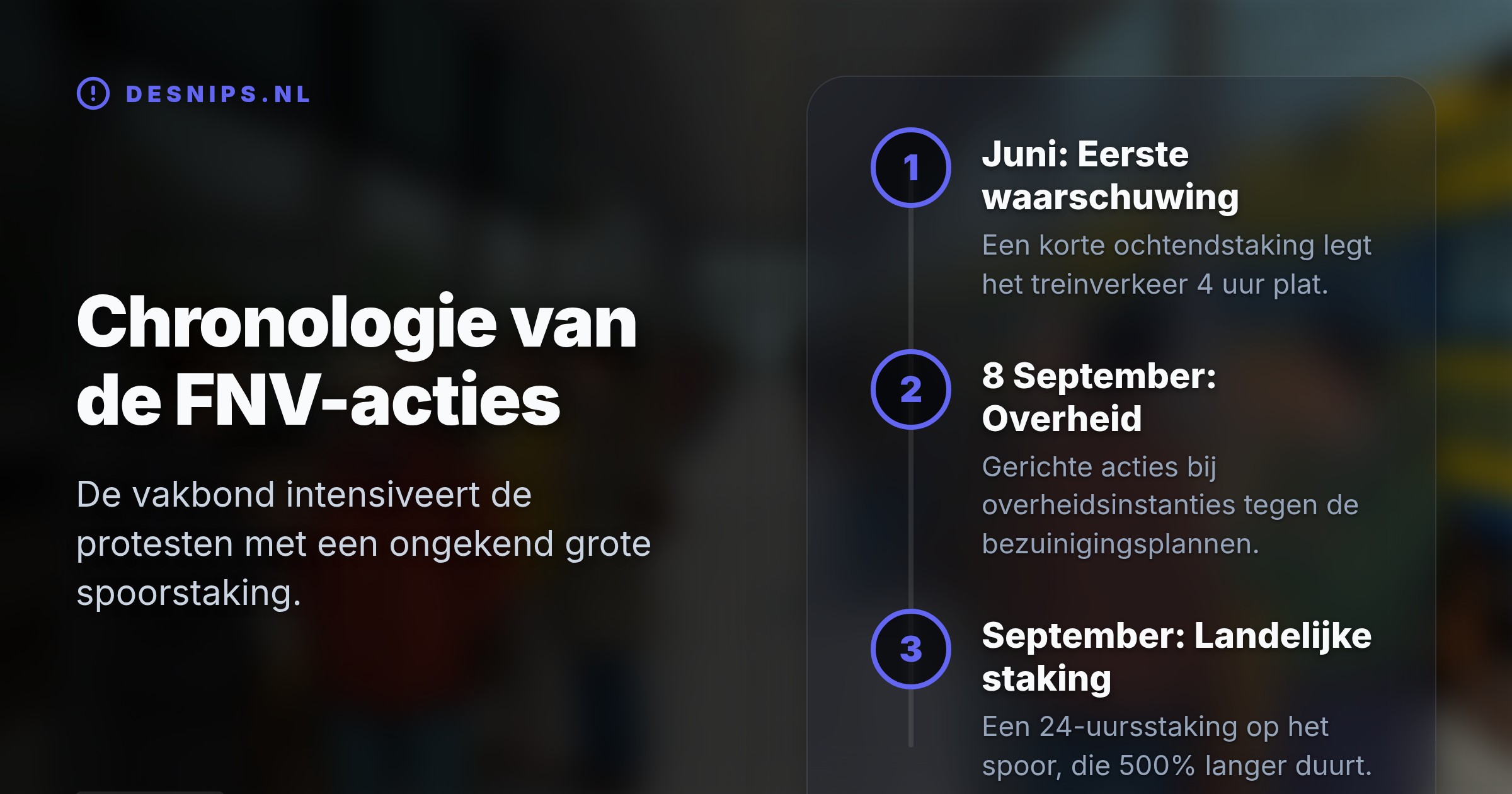 De FNV escaleert de strijd tegen kabinetsbezuinigingen op sociale zekerheid. Begin september ligt het spoor 24 uur plat, geflankeerd door acties in de zorg en havens.