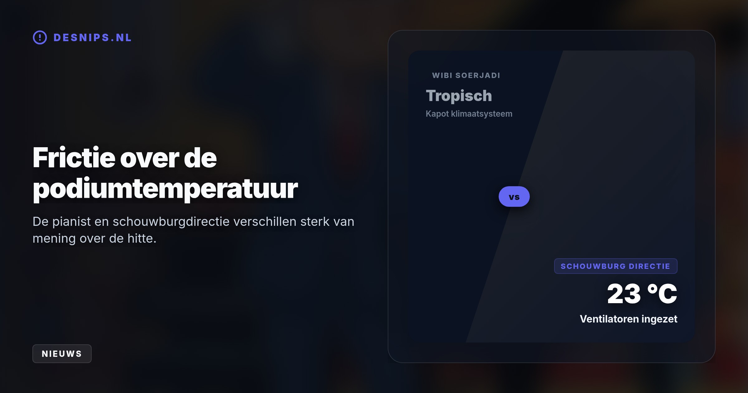 Terwijl de pianist klaagt over tropische hitte en een defect klimaatsysteem, stelt de directie dat het podium slechts 23 graden was. Het concert wordt op een latere datum ingehaald.