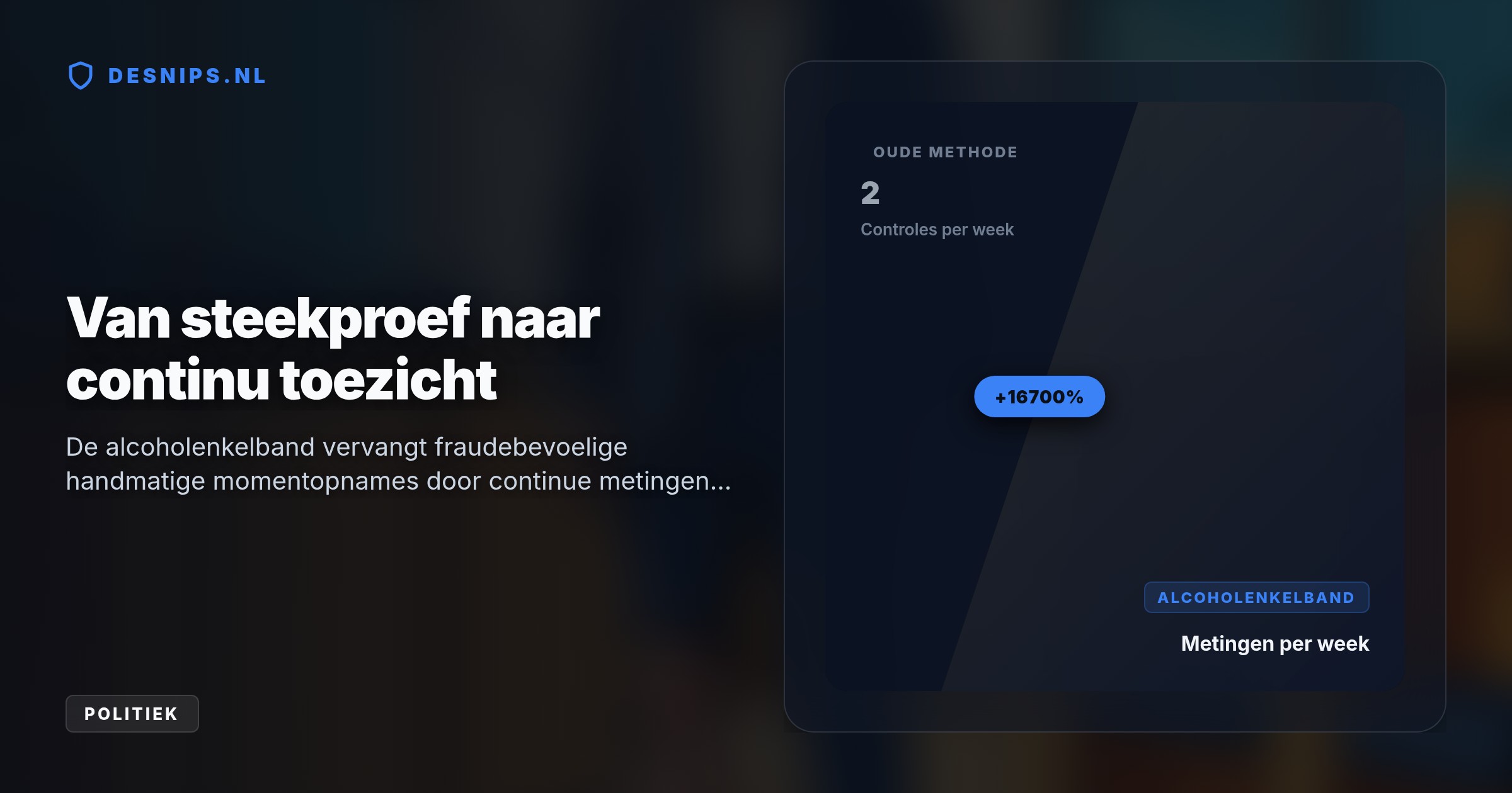 Na jaren privacy-debat komt de alcoholenkelband er nu echt. Het apparaat meet alcohol via zweet; de overheid betaalt de kosten om oplegging door rechters te stimuleren.
