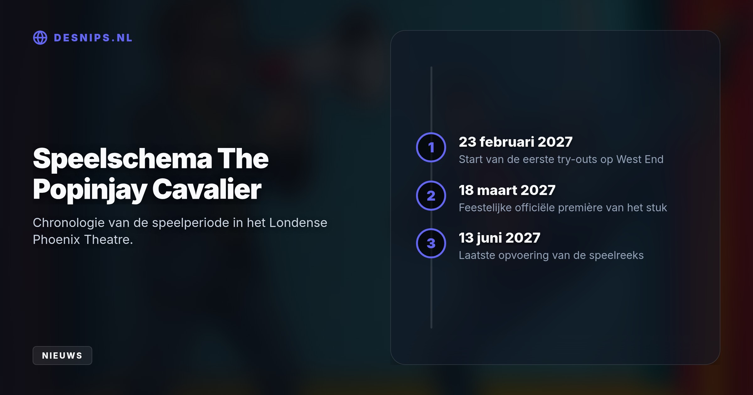 De kaartverkoop voor de komedie 'The Popinjay Cavalier' is gestart. Met acrobaten en livemuziek maken beide makers hun gezamenlijke debuut op het Londense toneel.