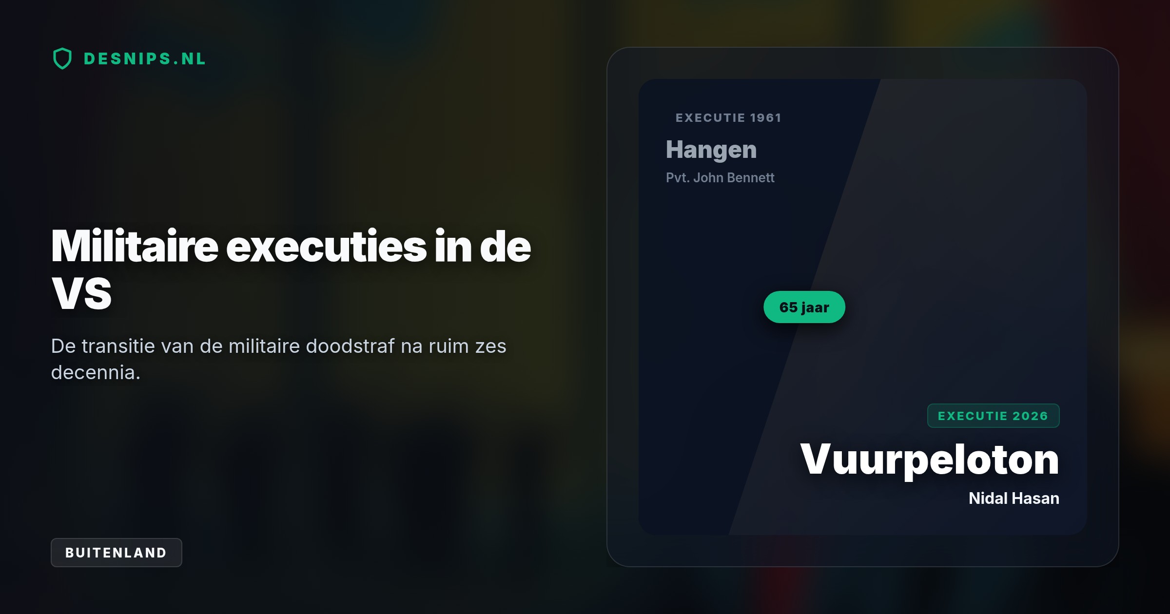 De voormalige legerpsychiater krijgt na dertien moorden in 2009 de doodstraf per vuurpeloton. Dit is de eerste Amerikaanse militaire executie sinds 1961.