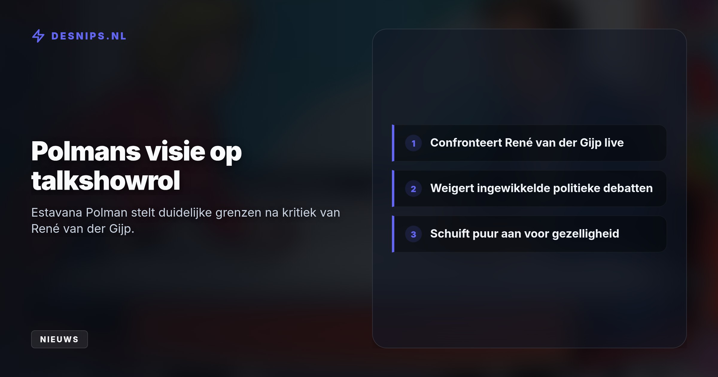 Polman reageerde live op eerdere kritiek van Van der Gijp over haar rol en maakte duidelijk dat ze er puur voor de gezelligheid zit en niet voor zware debatten.