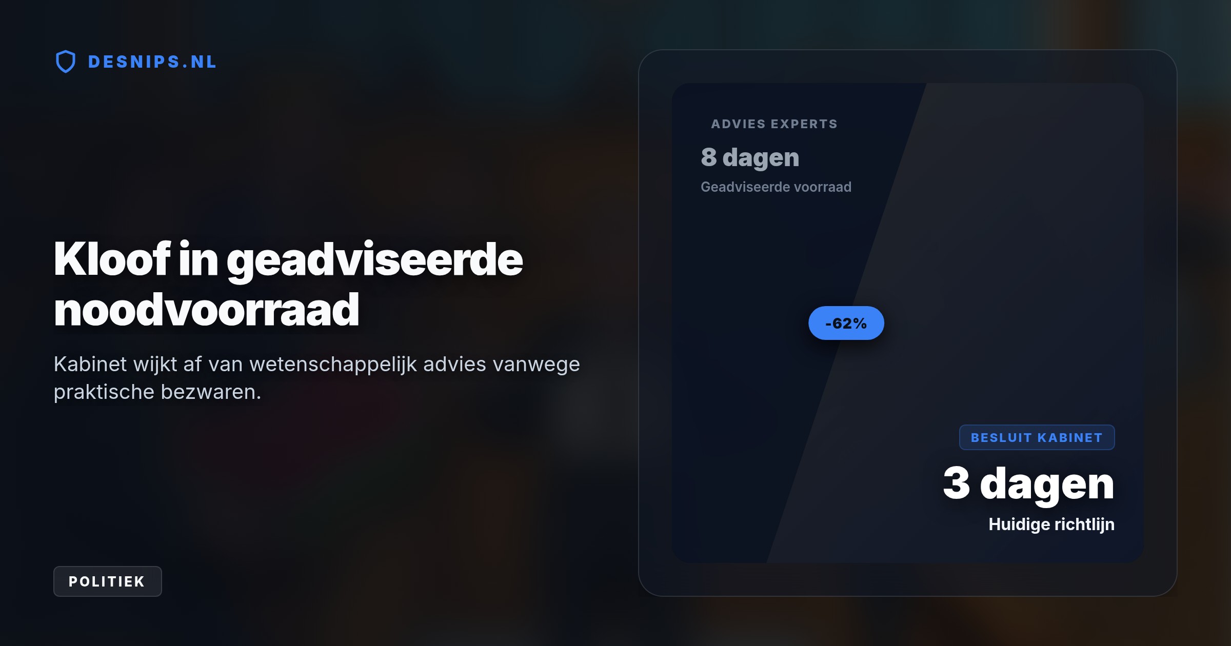 Staatssecretaris Erkens noemt een langere voorraad onpraktisch voor kleine woningen. In plaats daarvan wordt onderzocht of supermarkten een grotere rol kunnen spelen bij crises.