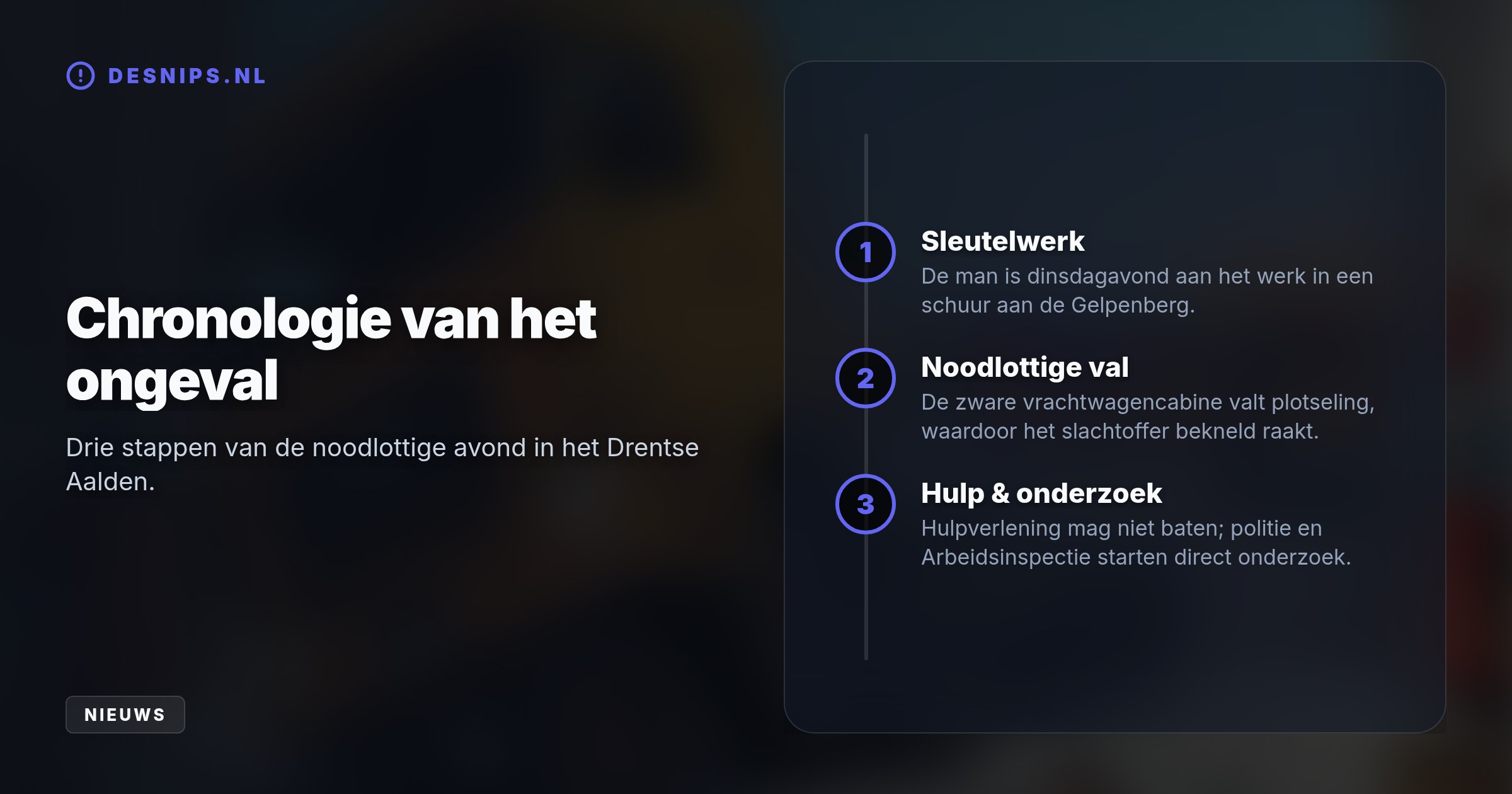 Het slachtoffer raakte dinsdagavond bekneld in een schuur aan de Gelpenberg. Ondanks massale inzet van hulpdiensten, waaronder een traumahelikopter, overleed de man ter plaatse.