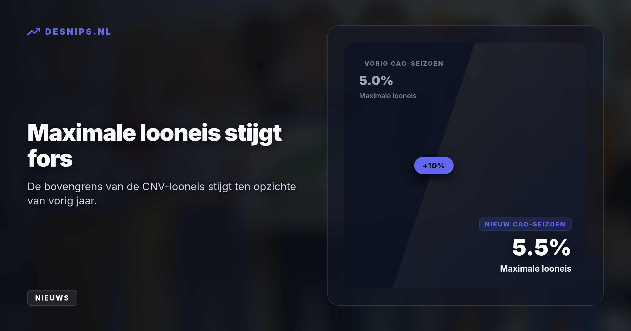 De vakbond baseert de looneis op inflatie en productiviteitsgroei. Ook eist het CNV een reiskostennorm van 25 cent, die nu door slechts 5 procent van de werkenden wordt ontvangen.