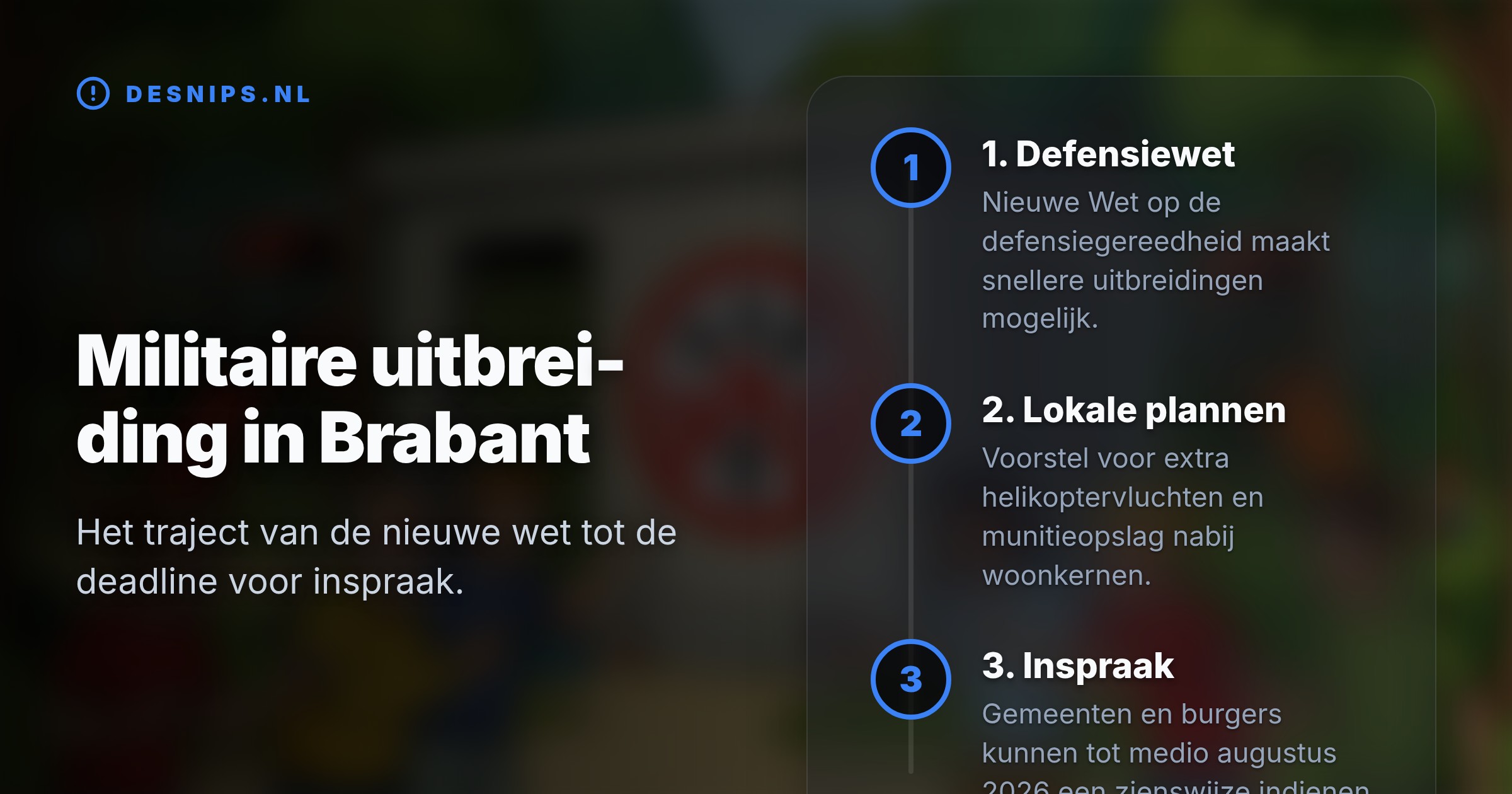 Door de nieuwe Wet op de defensiegereedheid wil Defensie vliegbasis Gilze-Rijen fors uitbreiden. De gemeenten vrezen enorme geluidsoverlast en een munitiedepot direct naast een speelbos.
