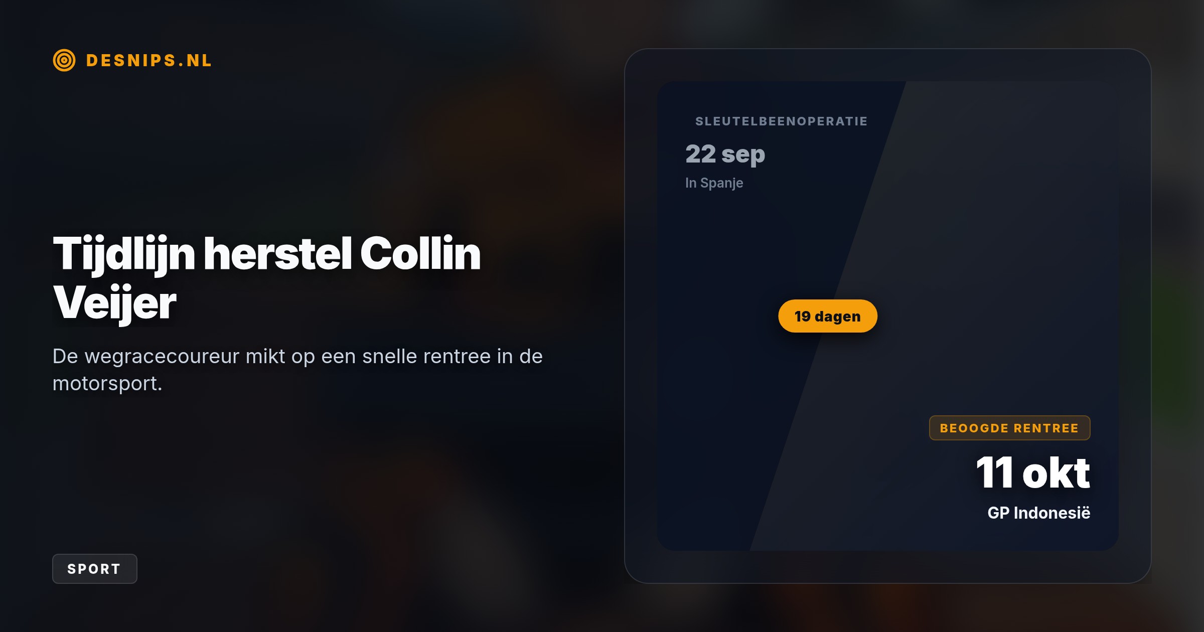 De 21-jarige KTM-coureur herstelt van een ingreep op 22 september na een crash in Spielberg. Hij hoopt volgende week in Indonesië zijn rentree te maken.