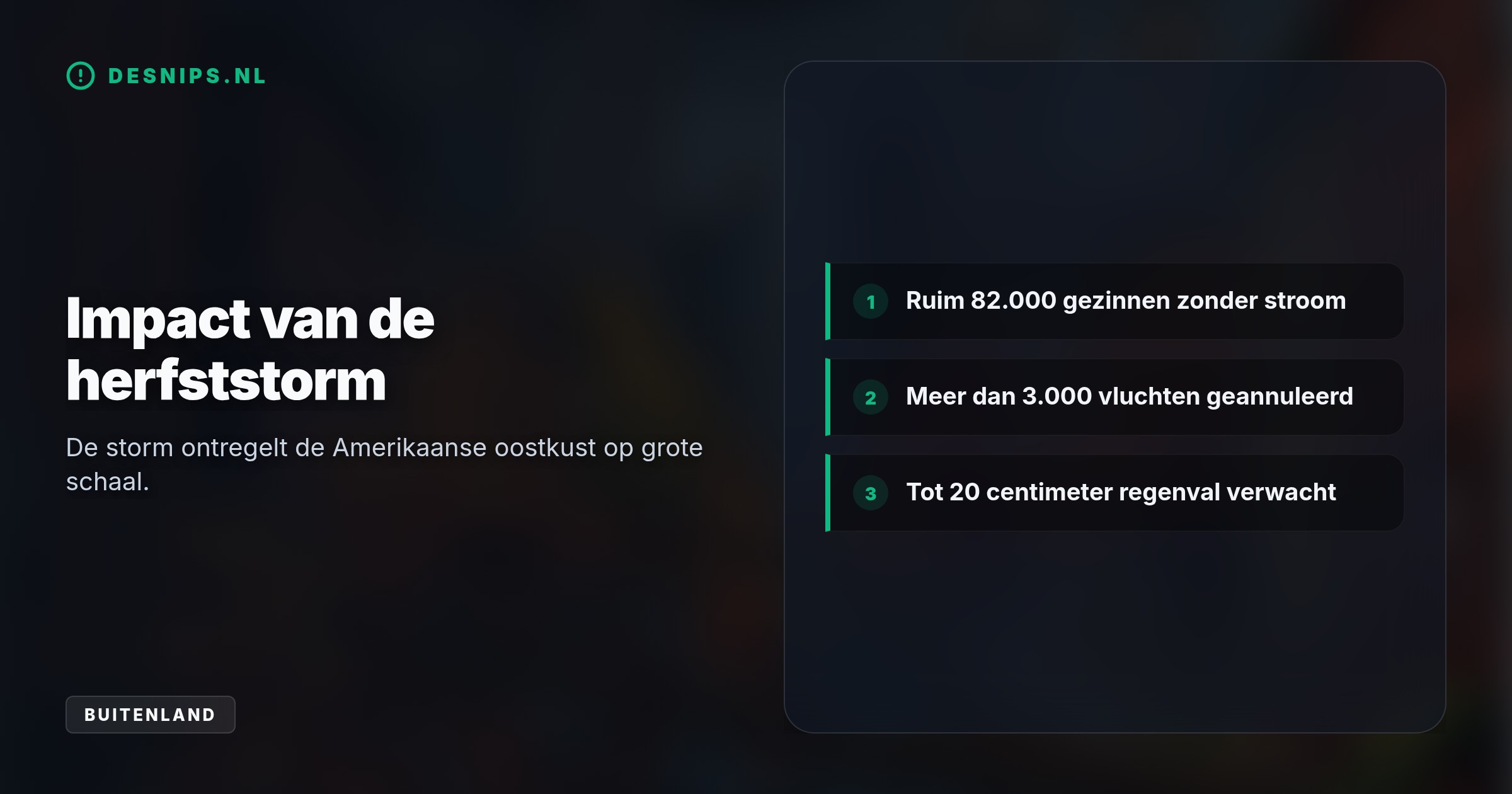Een brute storm met windstoten tot 128 km/u teistert de Amerikaanse oostkust. Hevige regen en springtij zorgen voor zware overstromingen en 82.000 huishoudens zonder stroom.