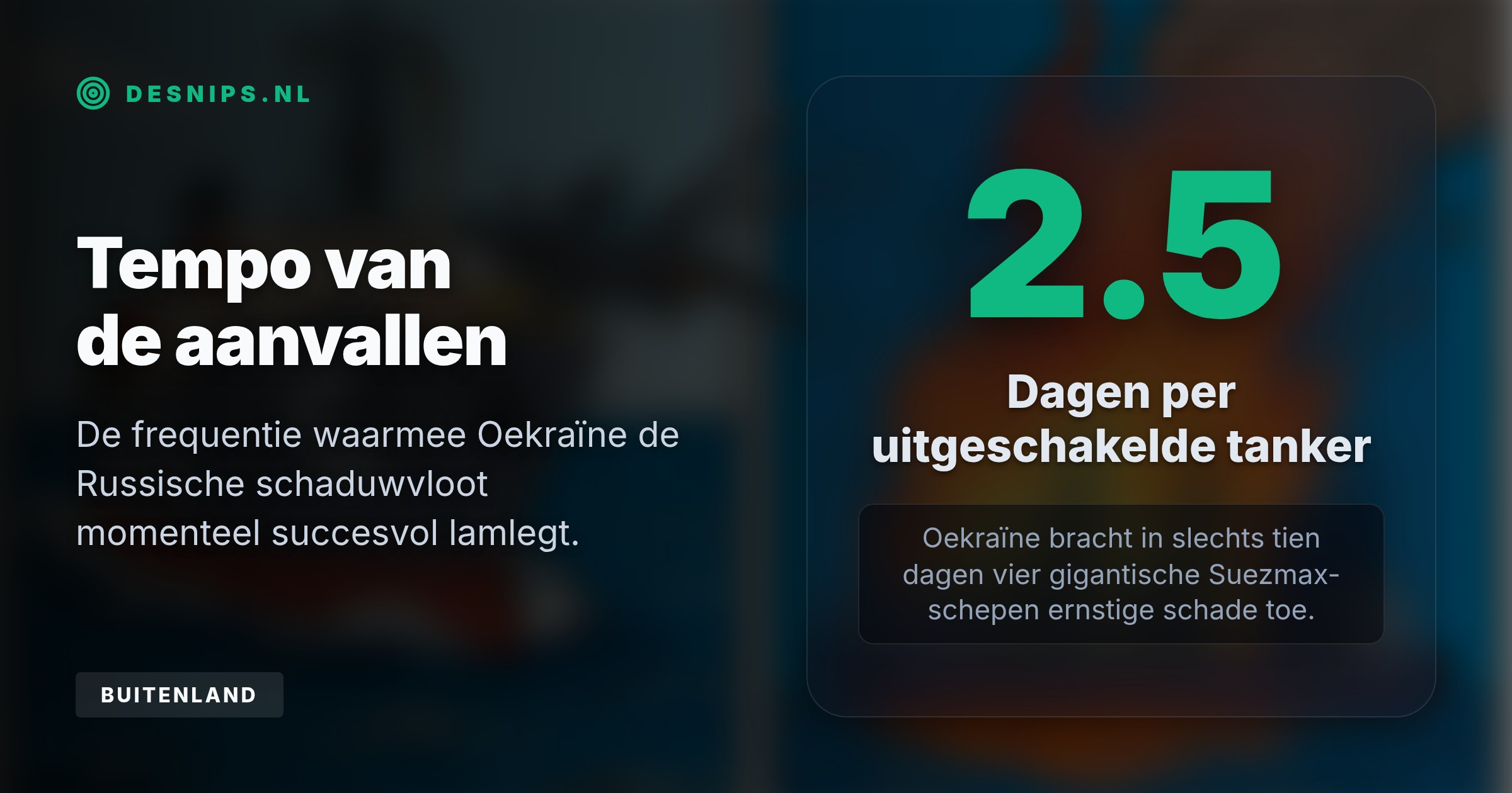 De Oekraïense veiligheidsdienst trof de Suezmax-tanker Avero om Ruslands illegale olie-export naar Azië te blokkeren, terwijl luchtdrones depots op 600 kilometer diepte saboteerden.