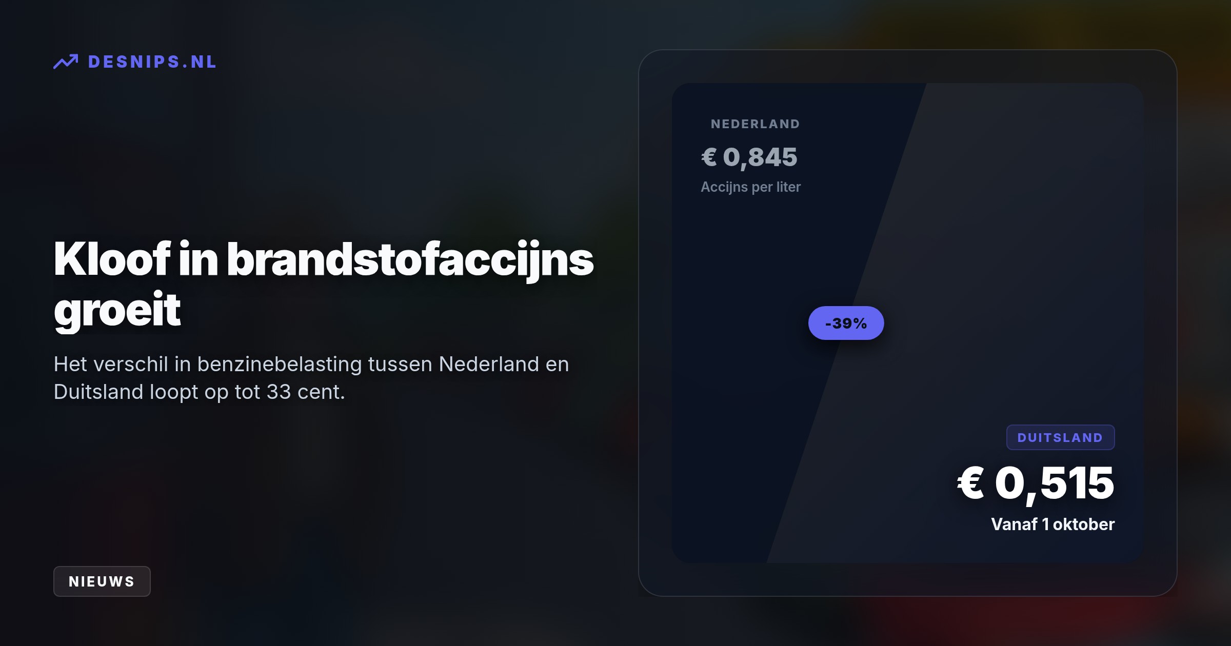 Door de Duitse korting vanaf 1 oktober loopt het prijsverschil met Nederland op tot ruim twintig cent per liter. Kabinet-Jetten weigert mee te gaan in een accijnsverlaging.