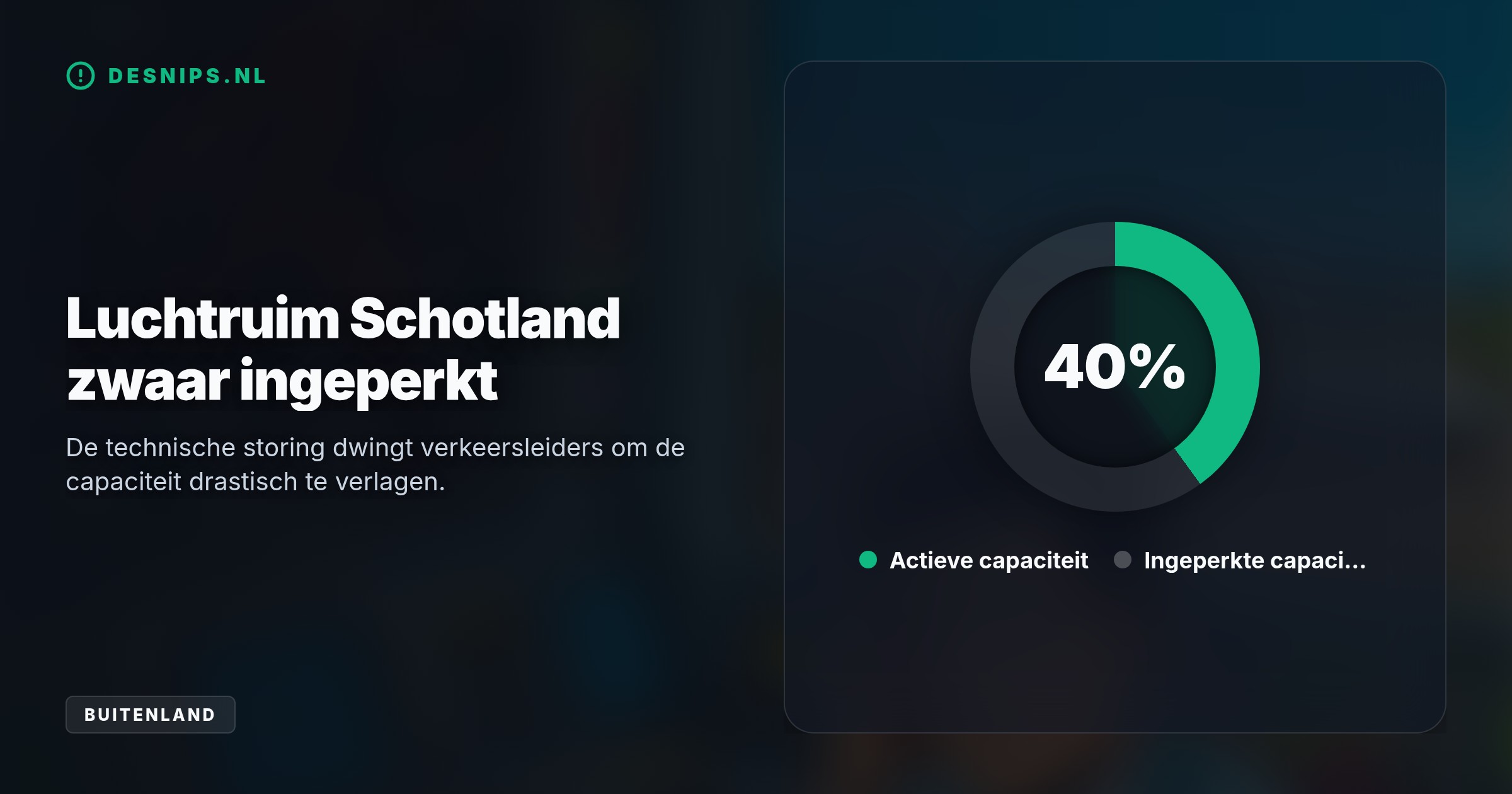 Een technische storing in het Schotse Prestwick beperkt de capaciteit van het luchtruim met zestig procent. Dit is de tweede grote NATS-storing in twee weken.