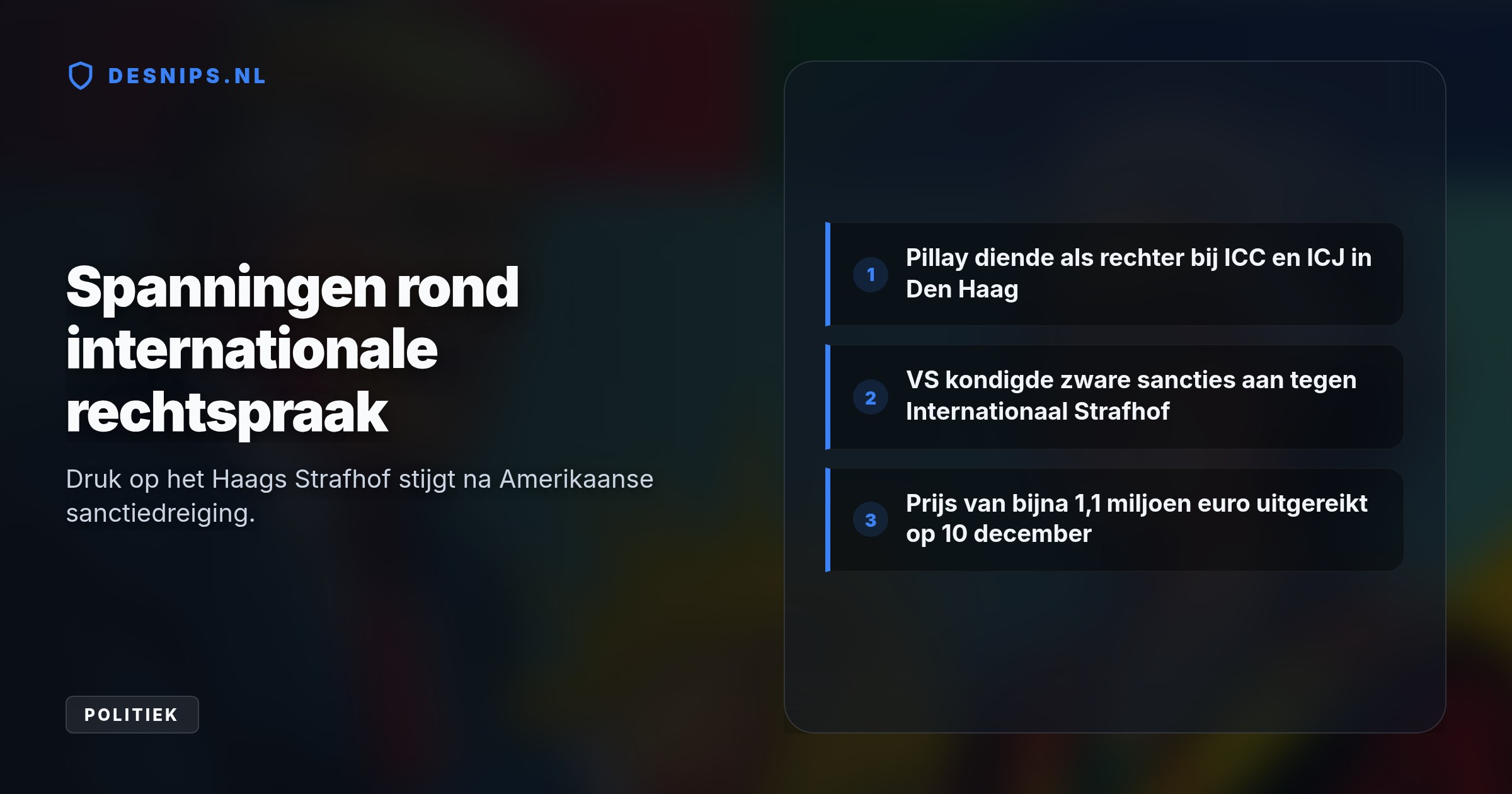 De Amerikaanse president noemt de keuze een schande en eist de prijs op, terwijl Pillay vanuit Neurenberg gevat reageert en waarschuwt voor de dreiging van het internationaal recht.