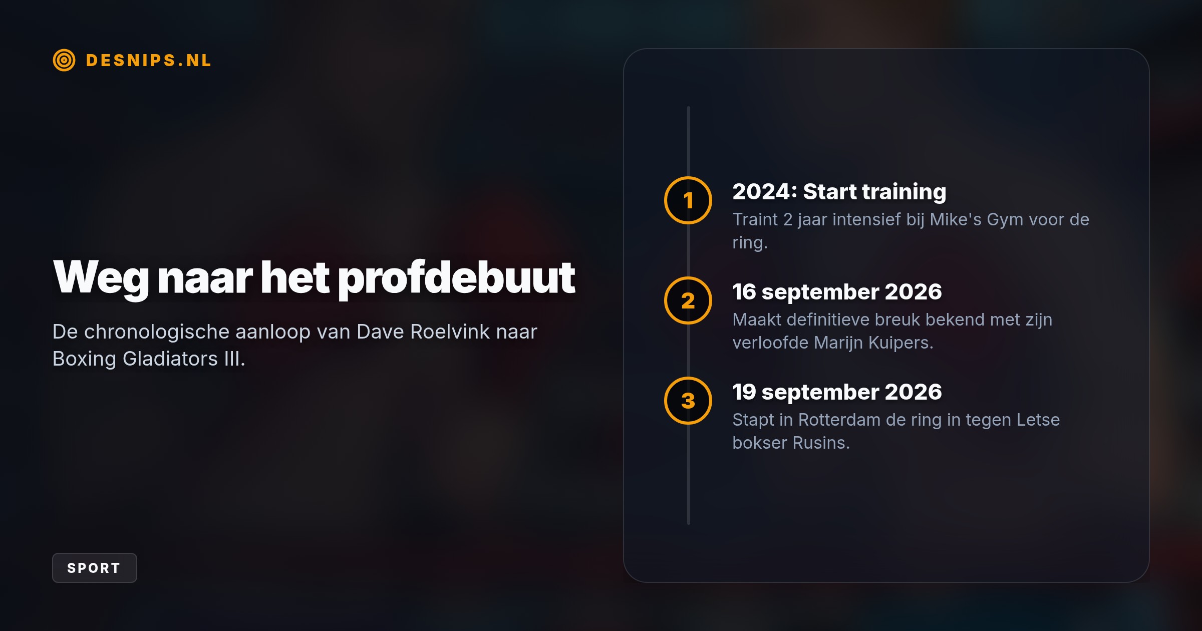 De realityster vecht vanavond tegen de Letse Renars Rusins. Ondanks zijn recente breuk met Marijn Kuipers richt hij zich na twee jaar trainen volledig op zijn debuut in de ring.