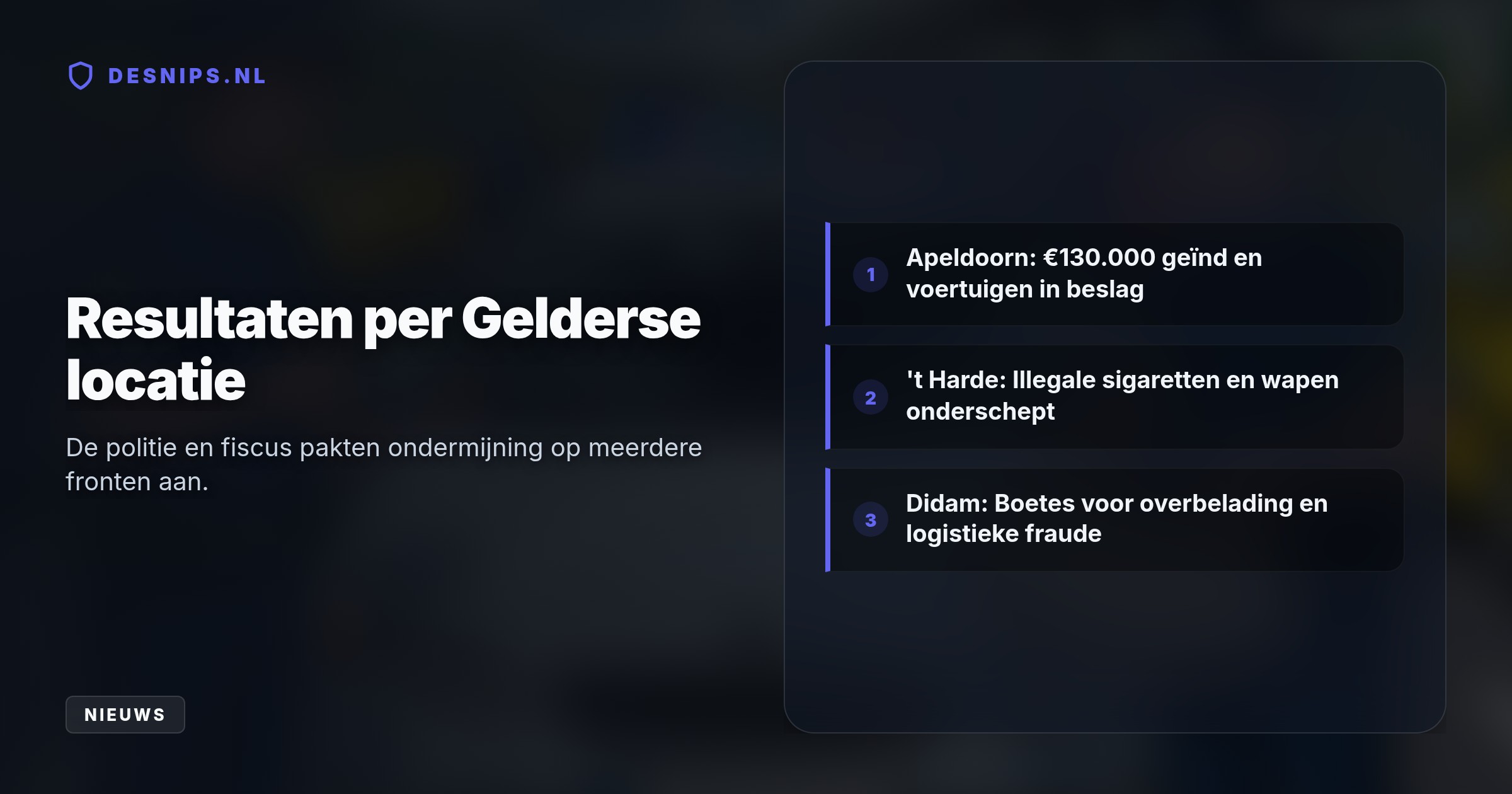Tijdens de Week tegen de Ondermijning hield de politie in Apeldoorn, Didam en 't Harde grootschalige controles op criminele netwerken, drugs en belastingontduiking.