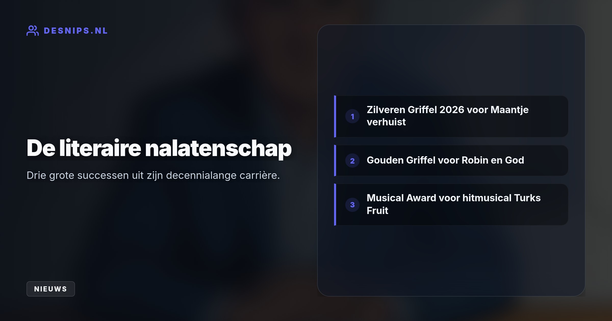 De geliefde auteur van Het zakmes is na een kort ziekbed overleden. Hij laat een indrukwekkend oeuvre achter van ruim tachtig kinderboeken, musicals en scenario's.