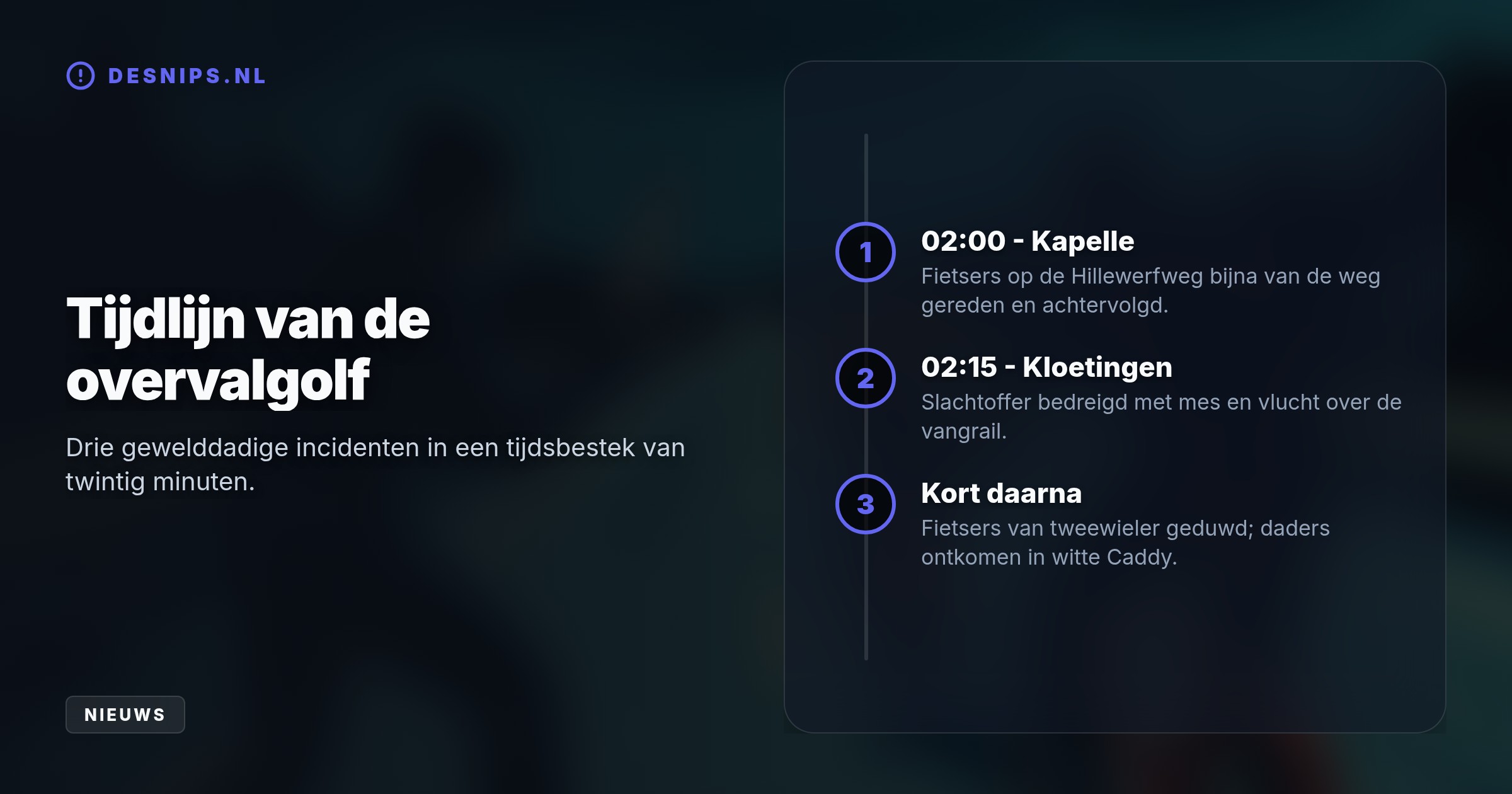 Twee gemaskerde daders in een witte bestelbus bedreigden fietsers vannacht met een mes. De politie zoekt getuigen en camerabeelden van de drie incidenten.