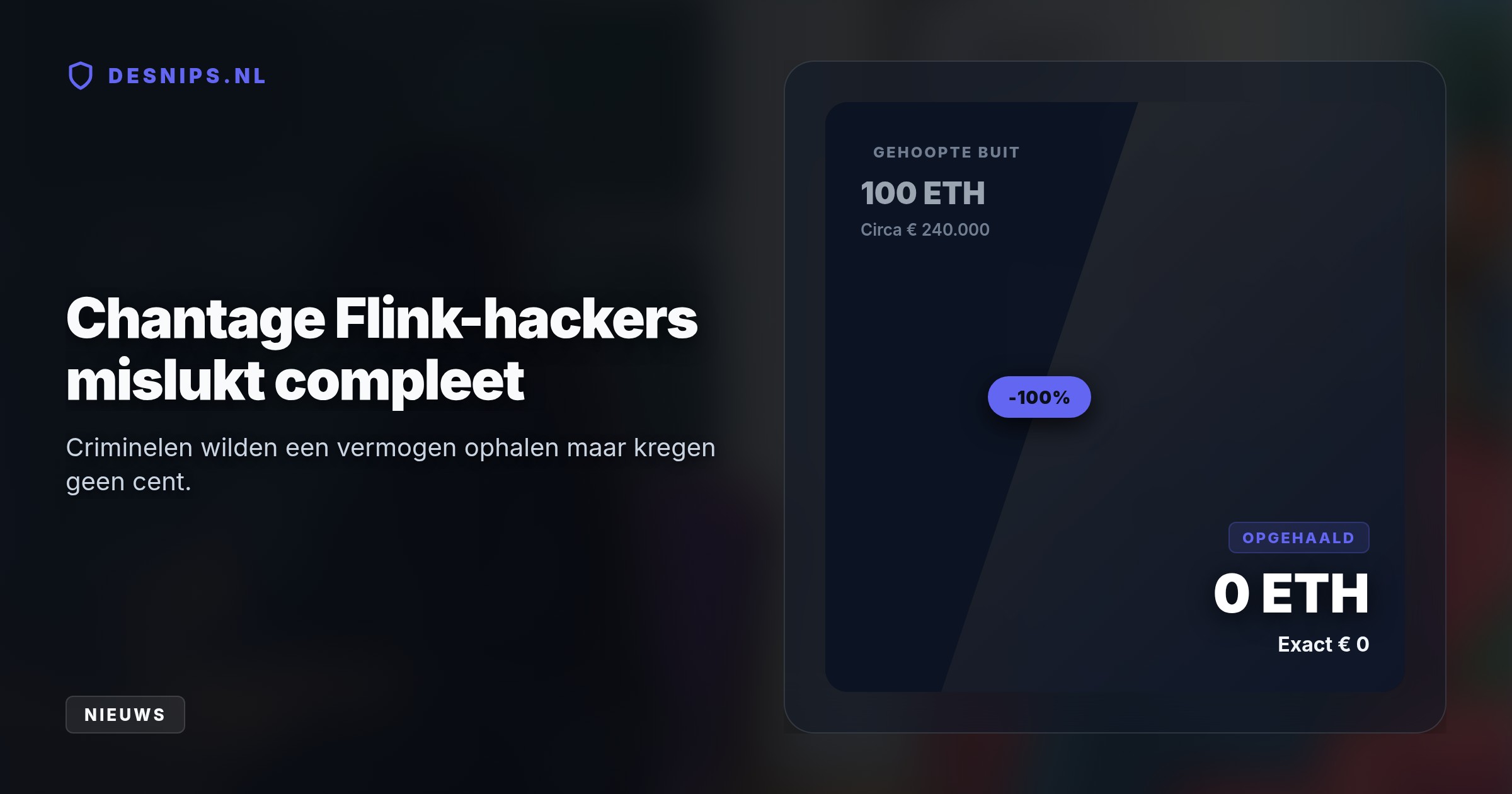 Chantage-pogingen na een datalek bij flitsbezorger Flink leveren nul euro op. Consumenten weigeren de geëiste elf euro in Ethereum te betalen omdat ze immuun zijn geworden voor datalekken.