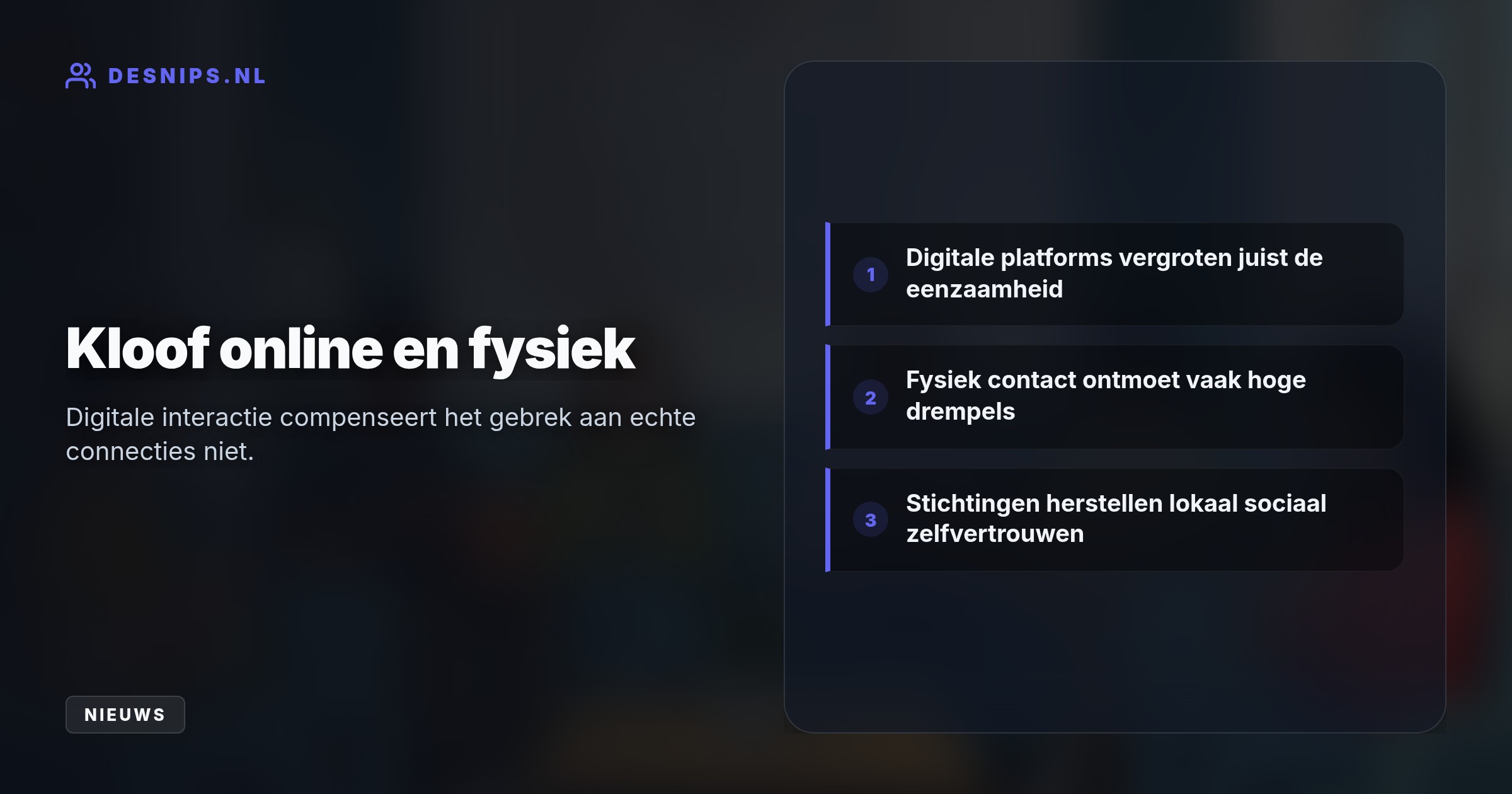 Hoewel jongeren online actiever zijn dan ooit, belemmert digitale oppervlakkigheid echt fysiek contact. Initiatieven zoals Join Us helpen hen lokaal sociaal sterker te worden.