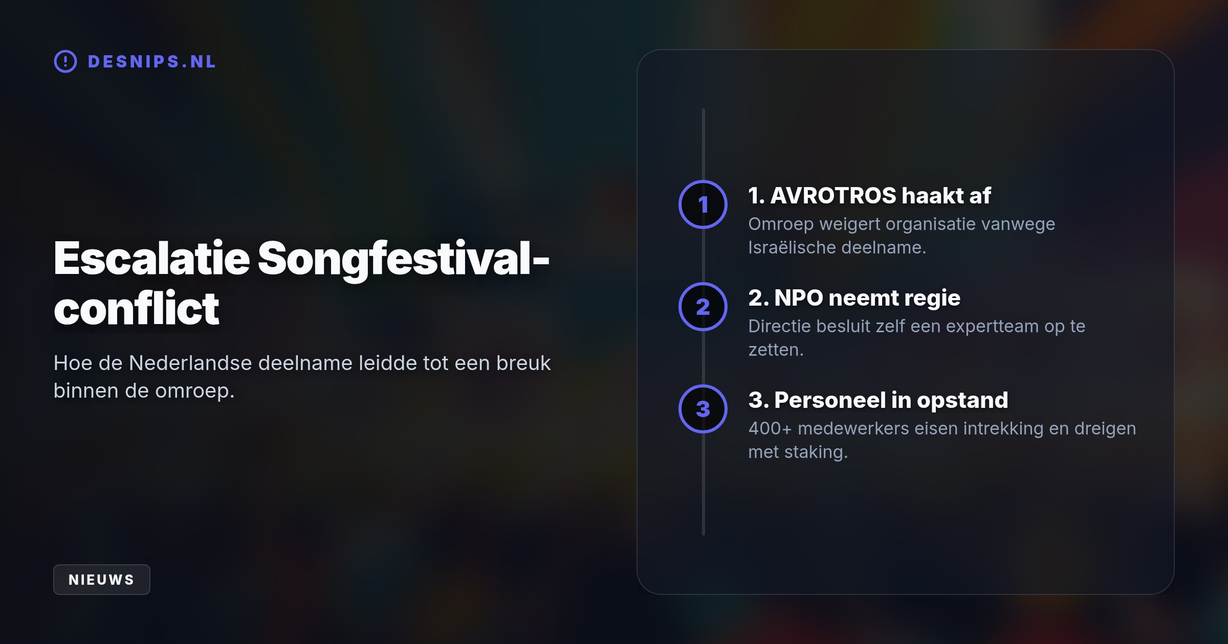 Ruim 400 omroepmedewerkers eisen dat Nederland zich terugtrekt uit het Eurovisie Songfestival. De NPO zet de deelname door en richt nu een eigen team op.