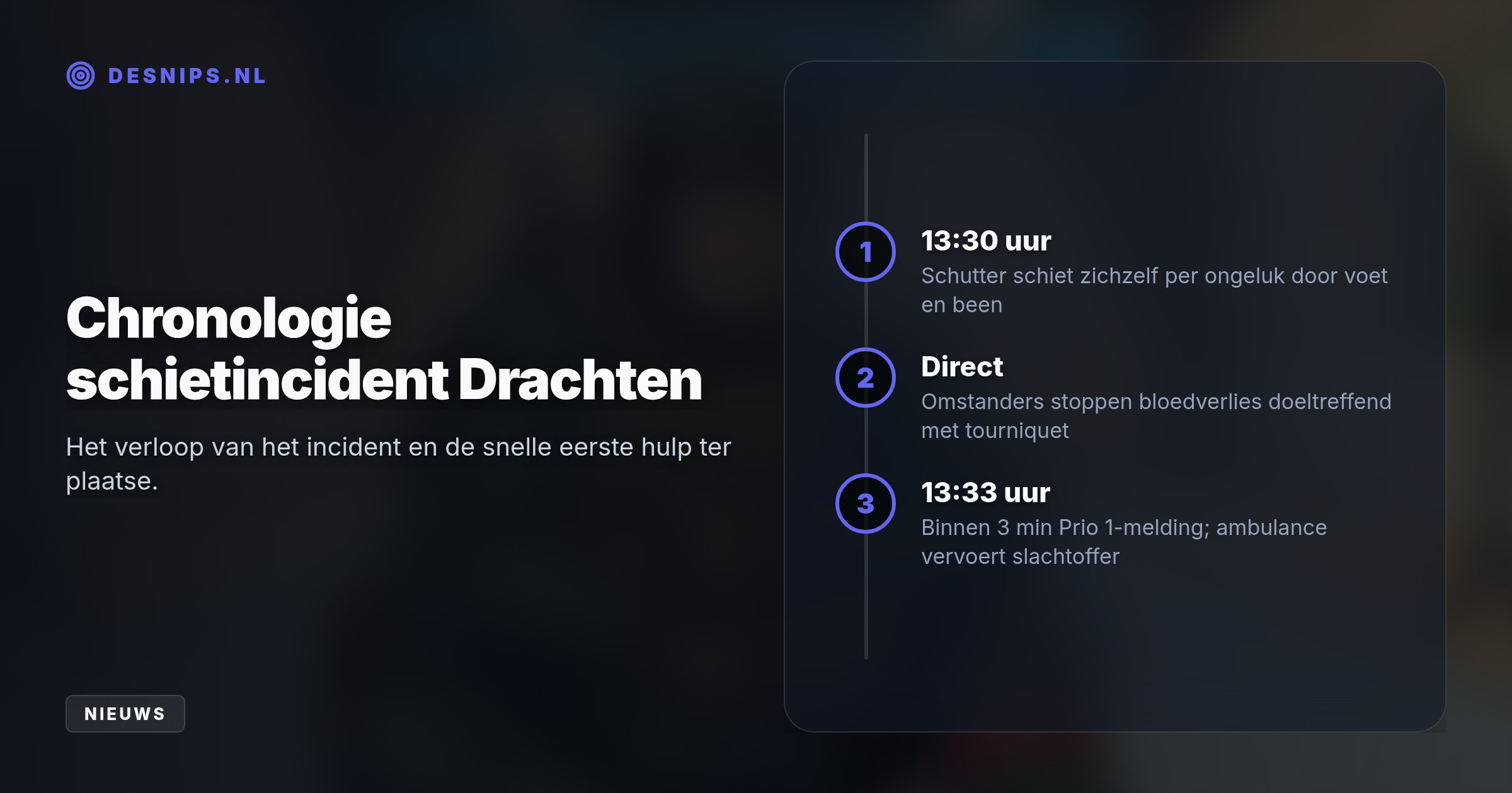 Dankzij snel handelen van omstanders met een tourniquet werd ernstig bloedverlies gestopt. De politie stelt geen onderzoek in omdat het een eenzijdig ongeval betreft.