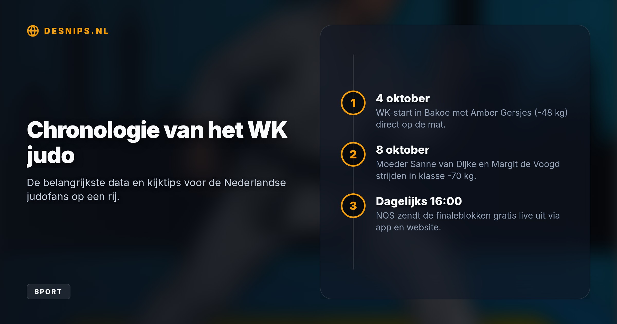 Terwijl het WK judo vandaag in Azerbeidzjan start met 622 atleten, vecht de Nederlandse judoka op 8 oktober in de klasse tot 70 kilo voor haar droom én haar kersverse gezin.