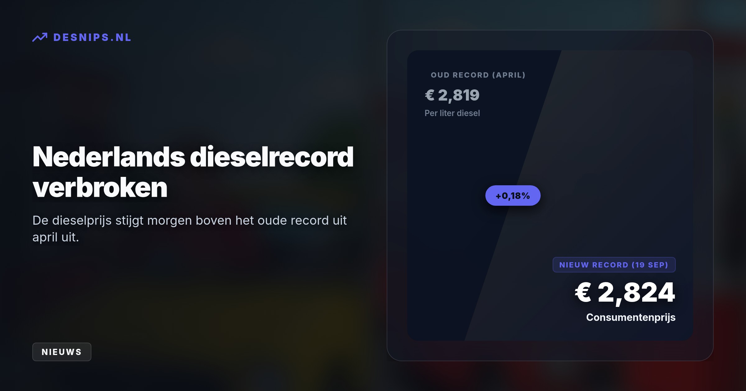 Terwijl Duitsland accijnzen verlaagt wegens noodkreten uit de transportsector, stijgt de Nederlandse dieselprijs morgen naar een record van €2,824 per liter door krappe olieleveringen.