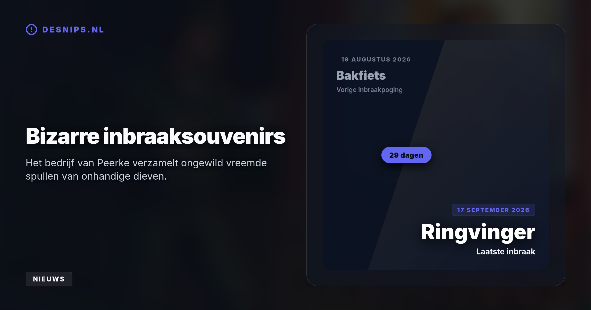 Na een mislukte sprong over een metalen hek keerde de bloedende dader paniekerig terug voor hulp. De eigenaar vond de afgerukte ringvinger later in een holle buis.