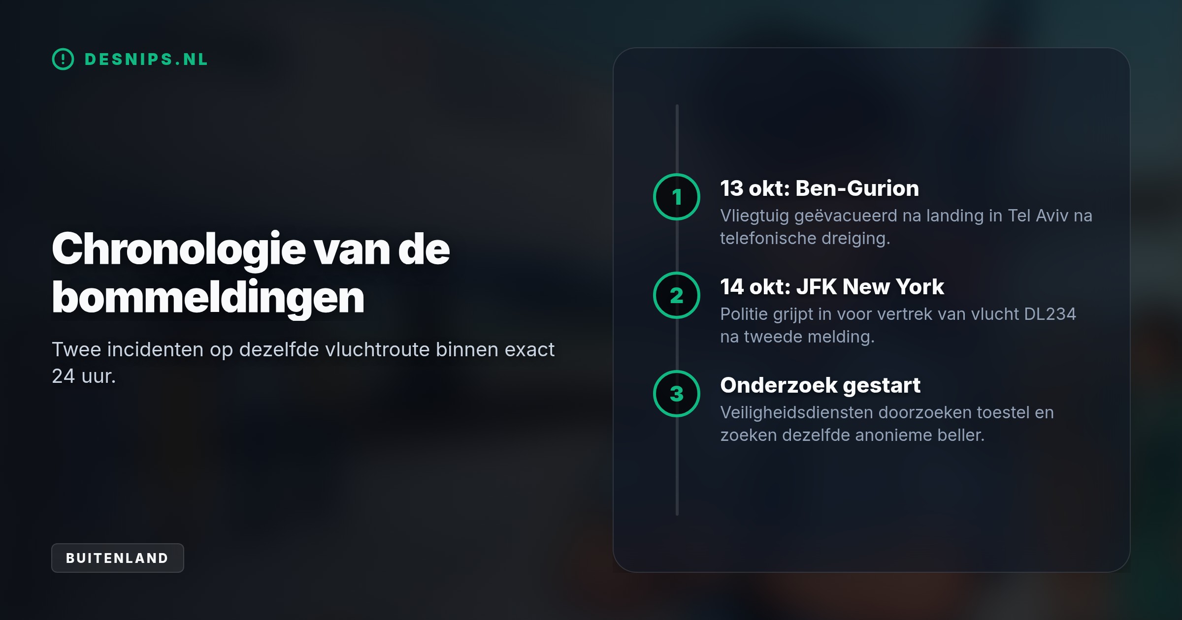 De Amerikaanse politie vermoedt dat dezelfde beller verantwoordelijk is voor twee valse dreigingen binnen 24 uur. Toestel DL234 op JFK wordt grondig doorzocht.