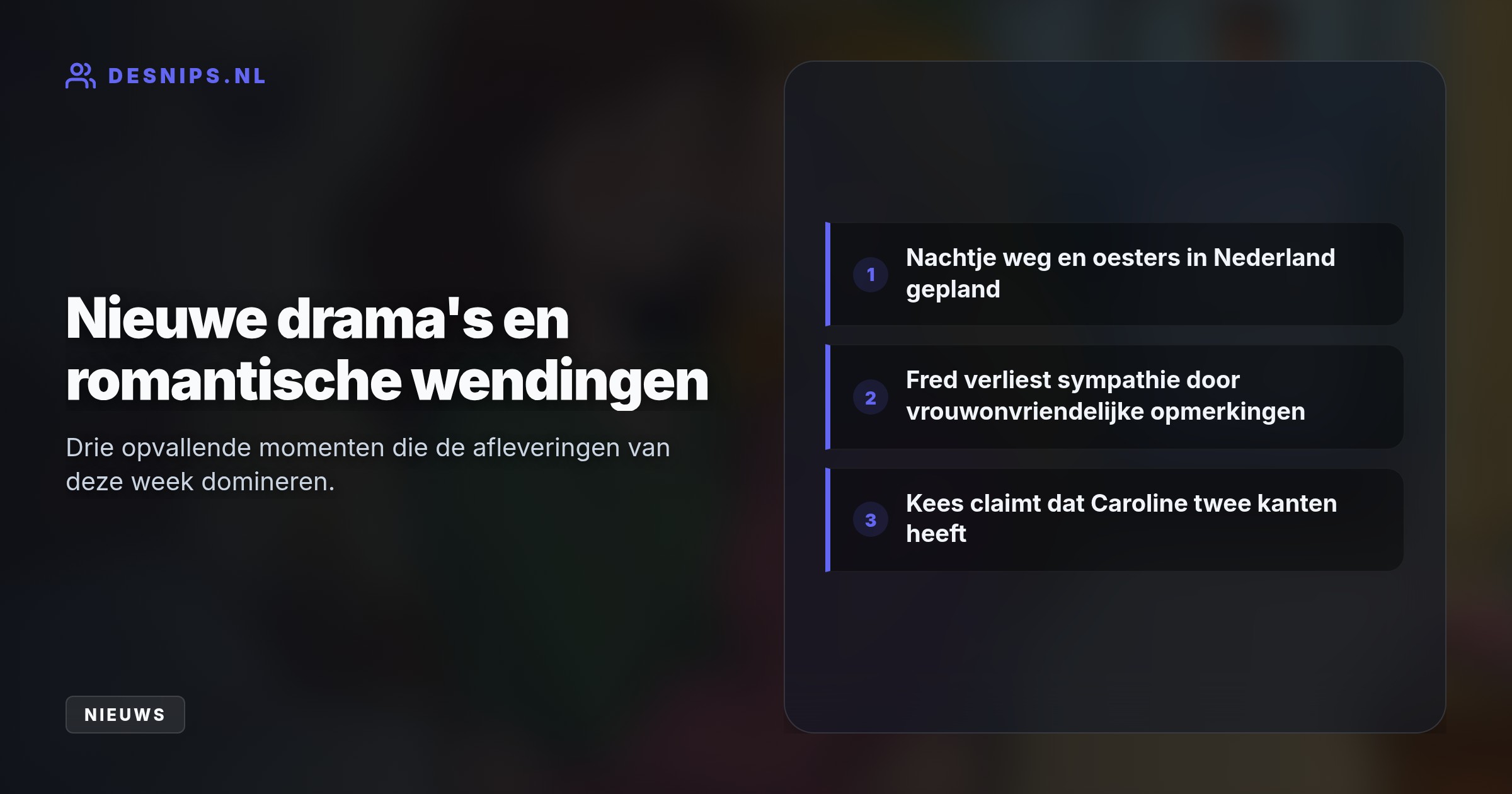 Terwijl de vonken overslaan tussen Nisha Tara en Lieske, krijgt Fred Ros zware kritiek en doet de weggestuurde Kees zijn verhaal in Boulevard.