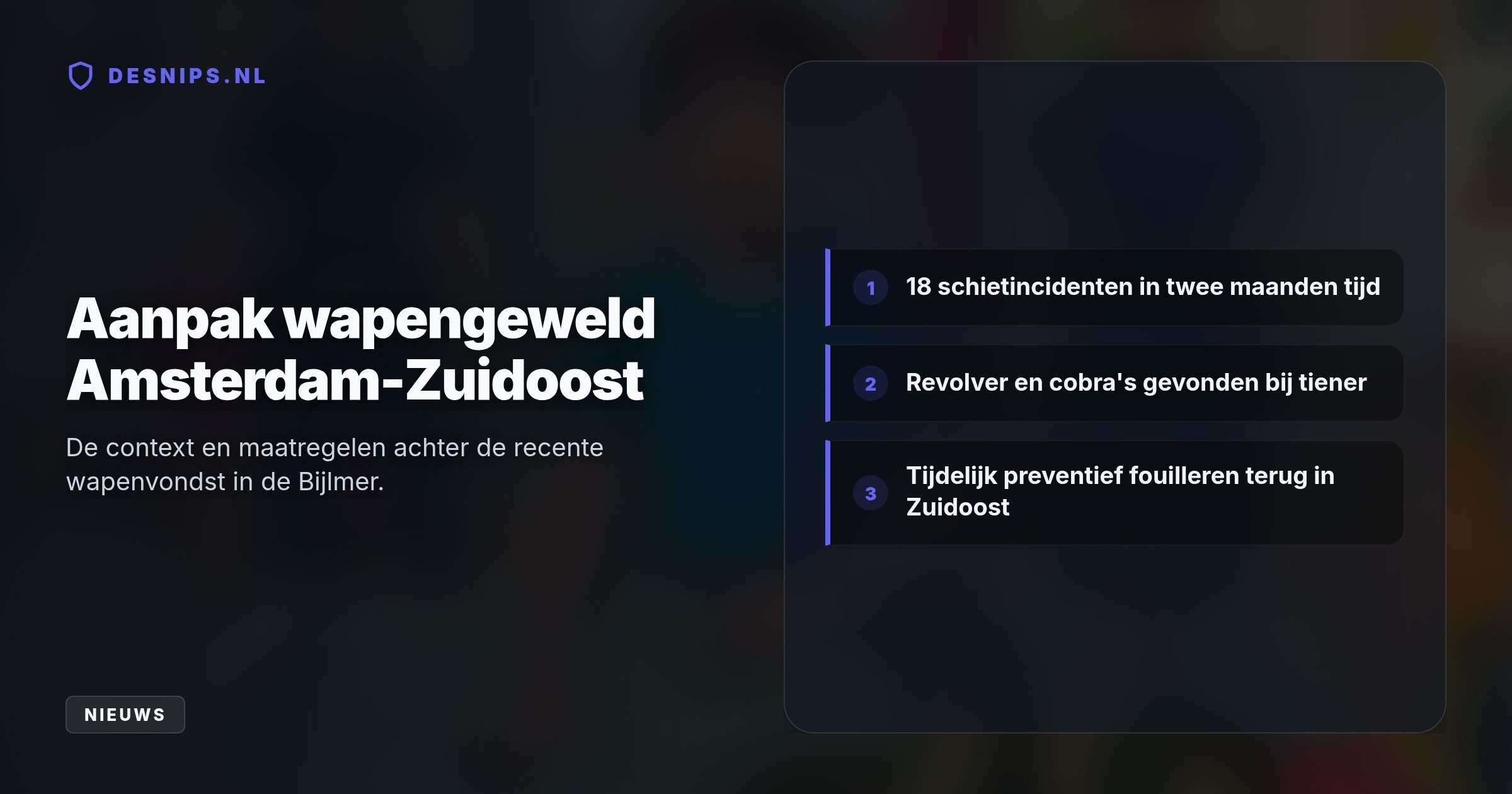 Na een reeks van achttien schietincidenten mag de politie nu tijdelijk preventief fouilleren in delen van Zuidoost om illegaal wapenbezit onder jongeren direct aan te pakken.