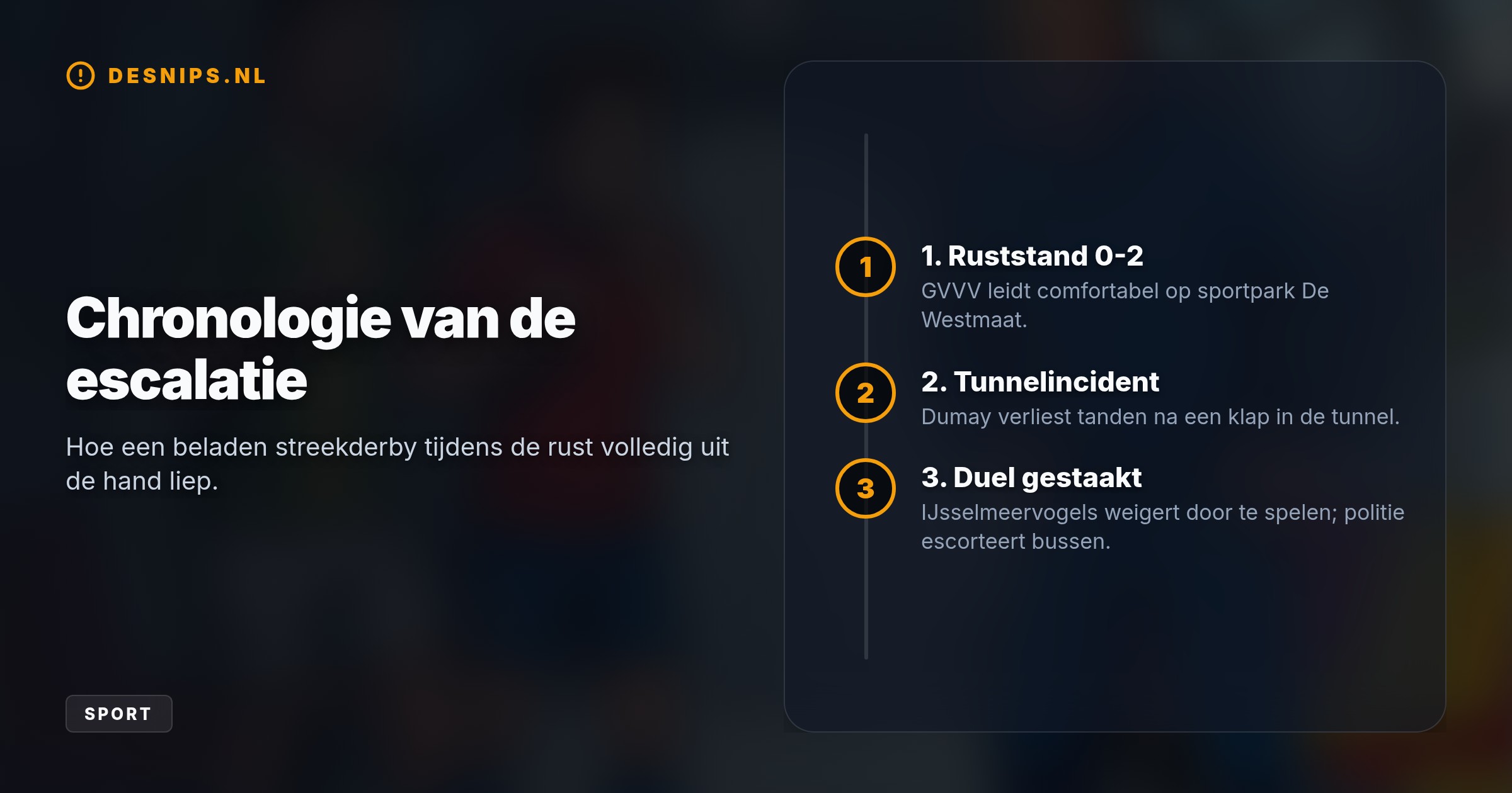 IJsselmeervogels weigerde na de rust verder te spelen nadat verdediger Quiermo Dumay drie tanden verloor door een klap. De assistent-trainer van GVVV is hoofdverdachte.