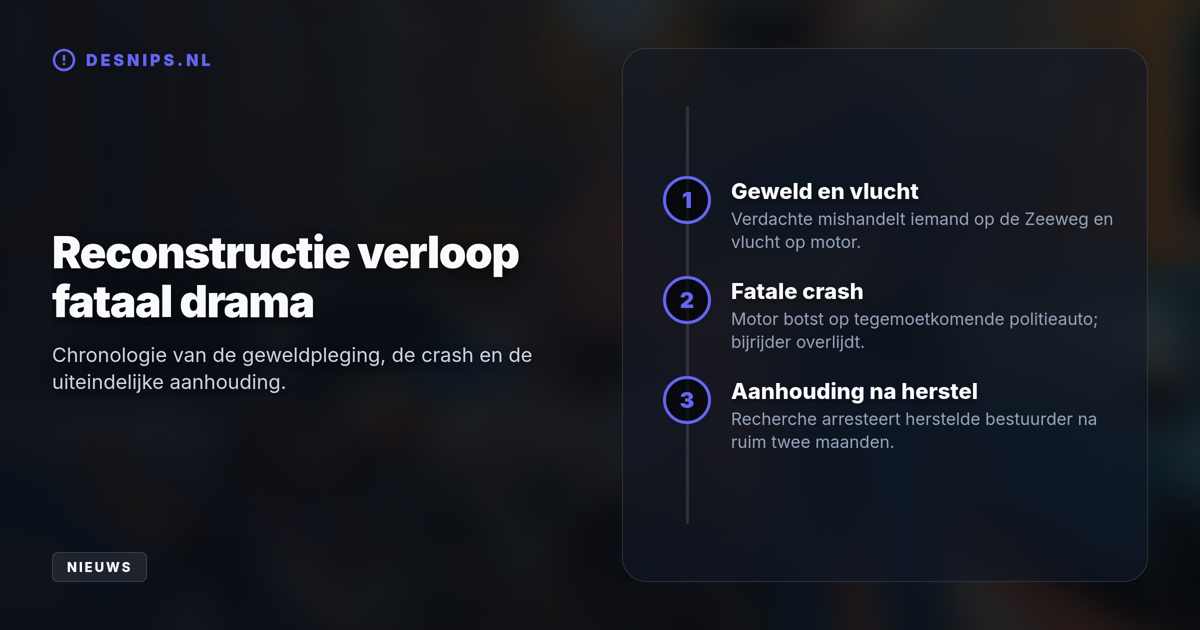 De 32-jarige wegracer vluchtte na een mishandeling en botste op een politieauto. Zijn bijrijder overleed, waarna de gewonde verdachte na zijn herstel is gearresteerd.
