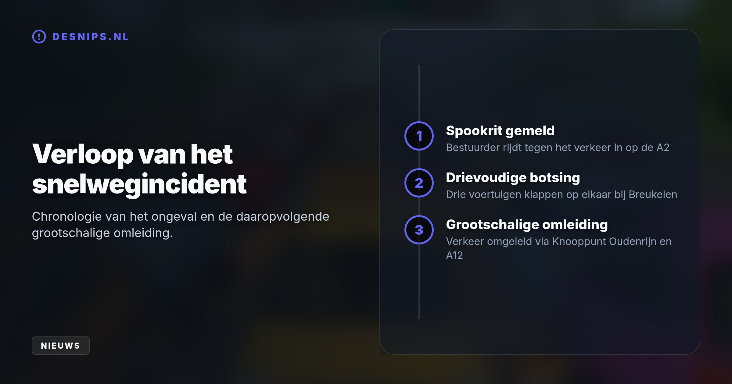 Drie auto's botsten rond het middaguur op elkaar met meerdere gewonden tot gevolg. De snelweg richting Amsterdam bleef tot de avond dicht voor politieonderzoek en opruimwerkzaamheden.