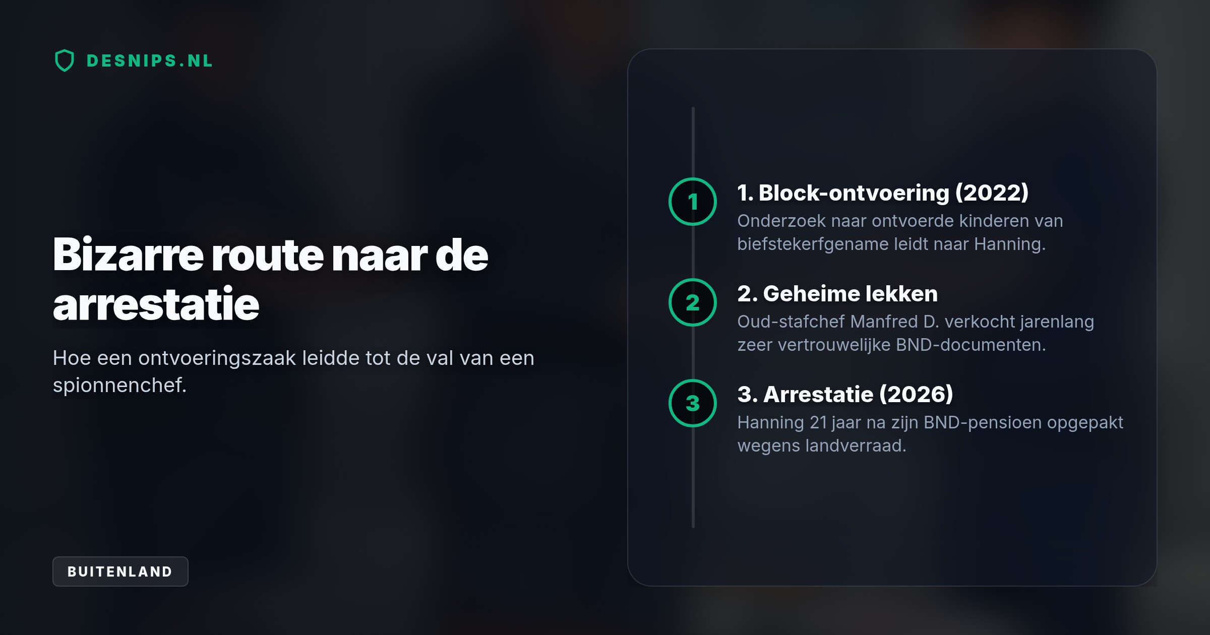 De tachtigjarige ex-BND-chef werd ontmaskerd via een onderzoek naar een geruchtmakende ontvoering. Zijn oud-stafchef sluisde jarenlang staatsgeheimen door voor geld.