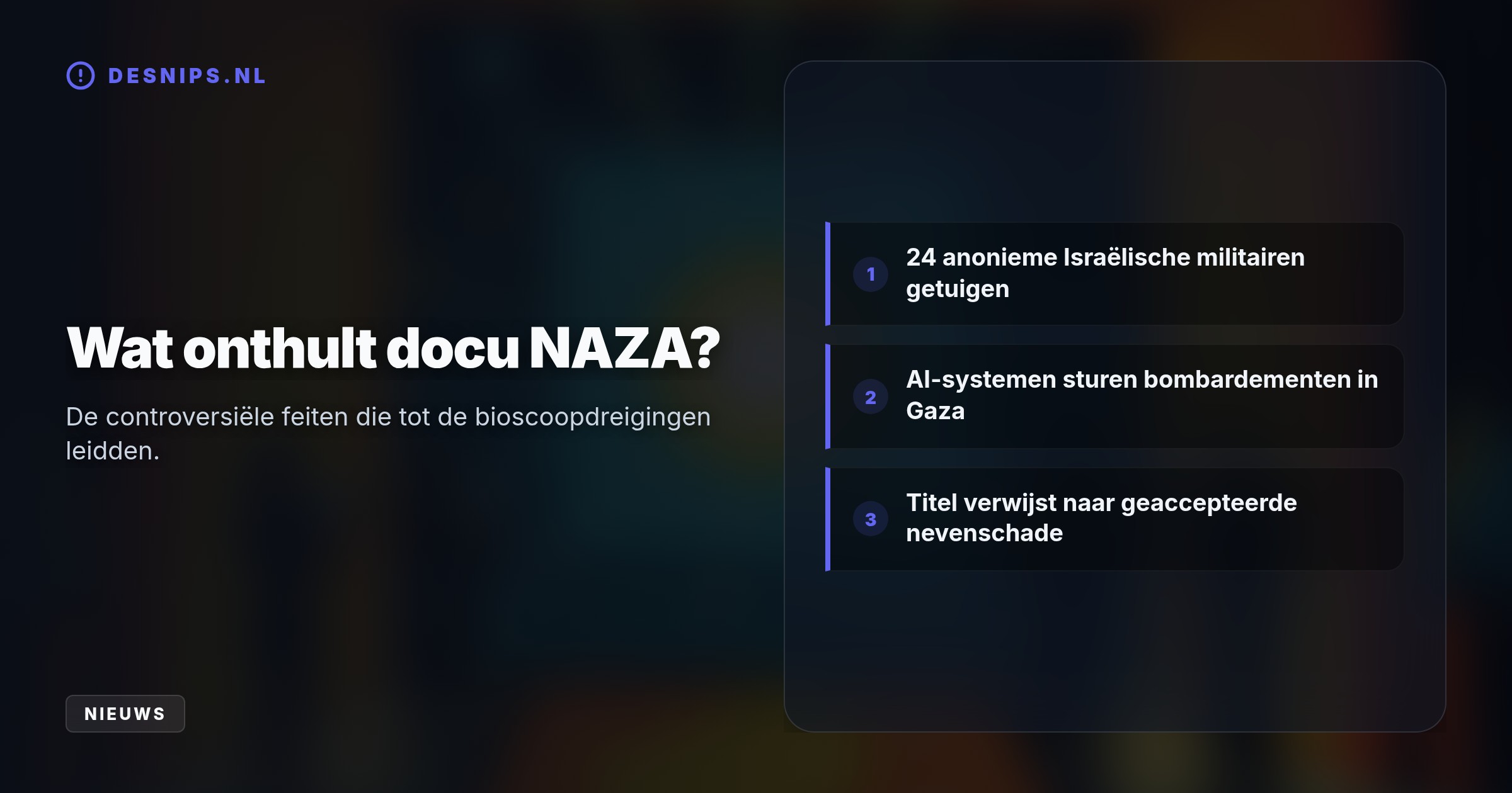 Ruim zestig bioscopen annuleren de vertoningen van de omstreden AI-film uit veiligheidsoverwegingen. Eind november is de documentaire alsnog gratis te streamen via The Guardian.