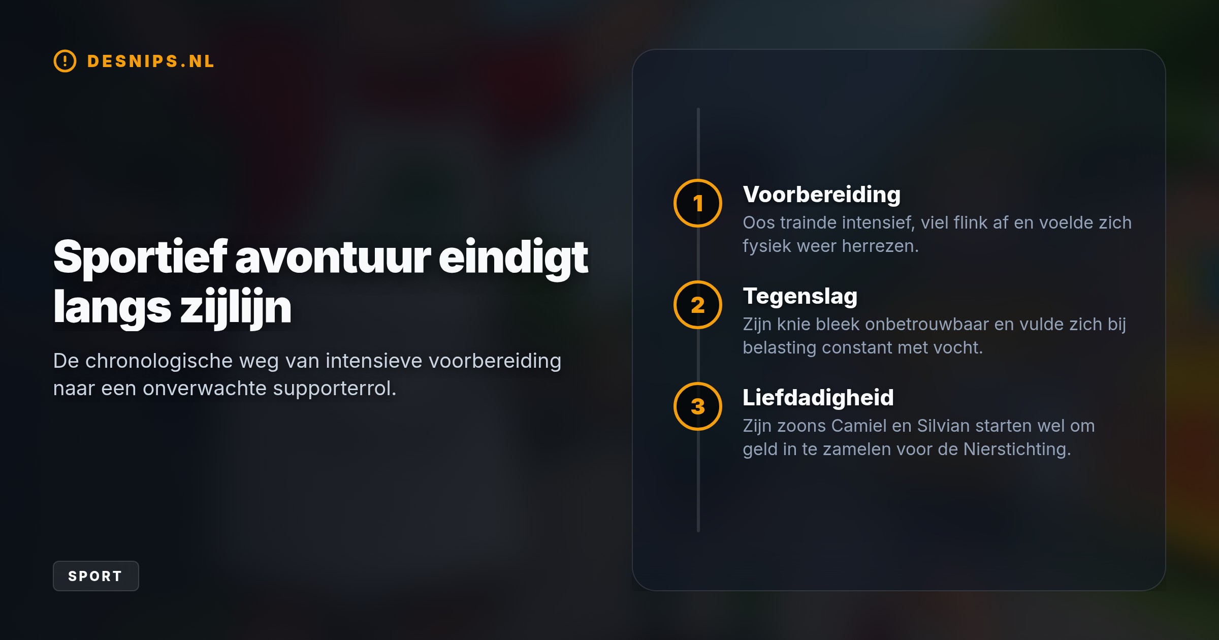 De realityster hoopte na maanden trainen de 16 kilometer te volbrengen, maar zijn knie loopt bij belasting vol met vocht. Hij moedigt nu zijn zoons aan langs de zijlijn.