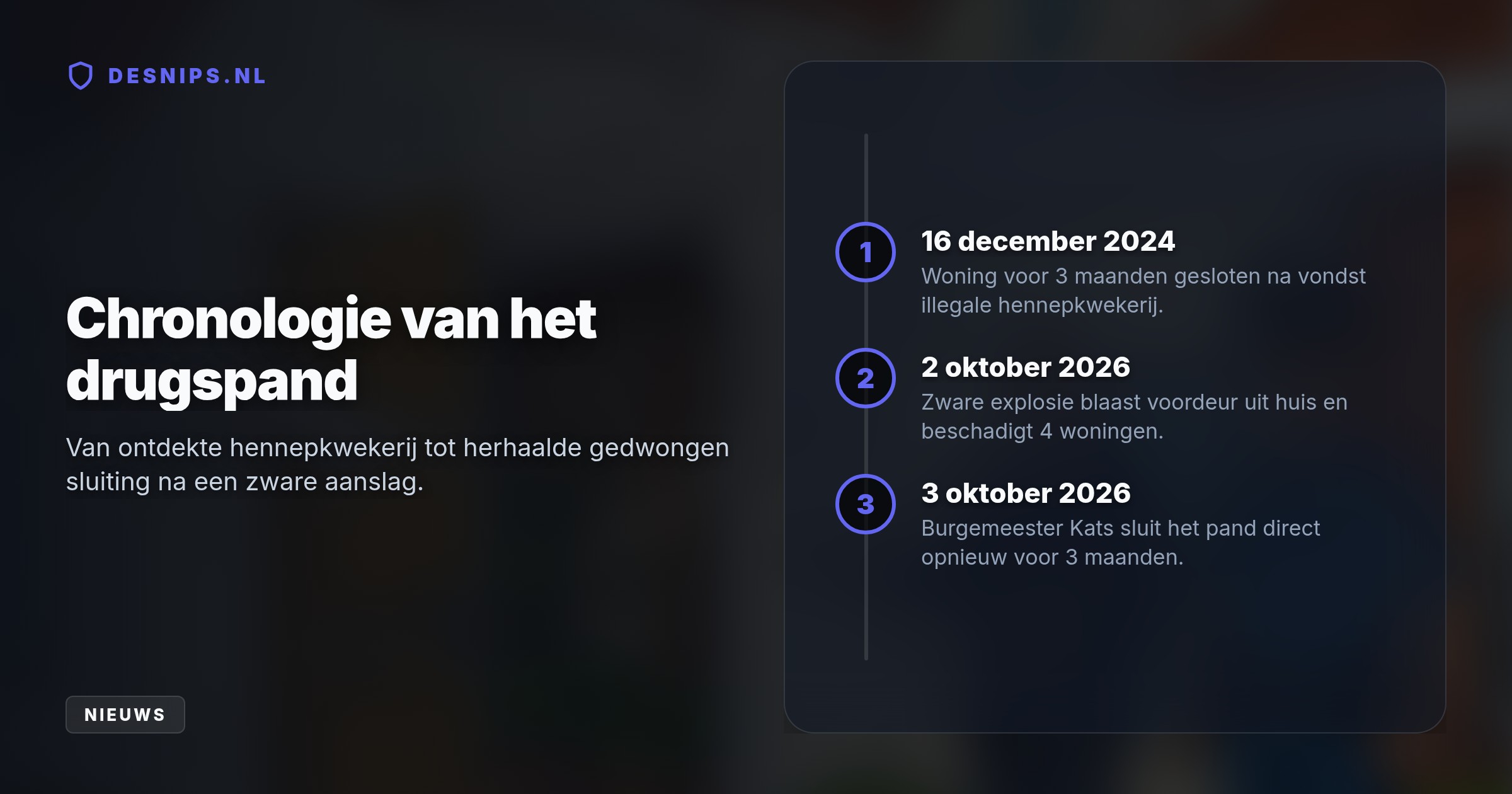 Na een zware voordeurexplosie herstelt burgemeester Kats de rust in de wijk door de leegstaande woning, waar in 2024 al een illegale wietkwekerij werd opgerold, direct te sluiten.