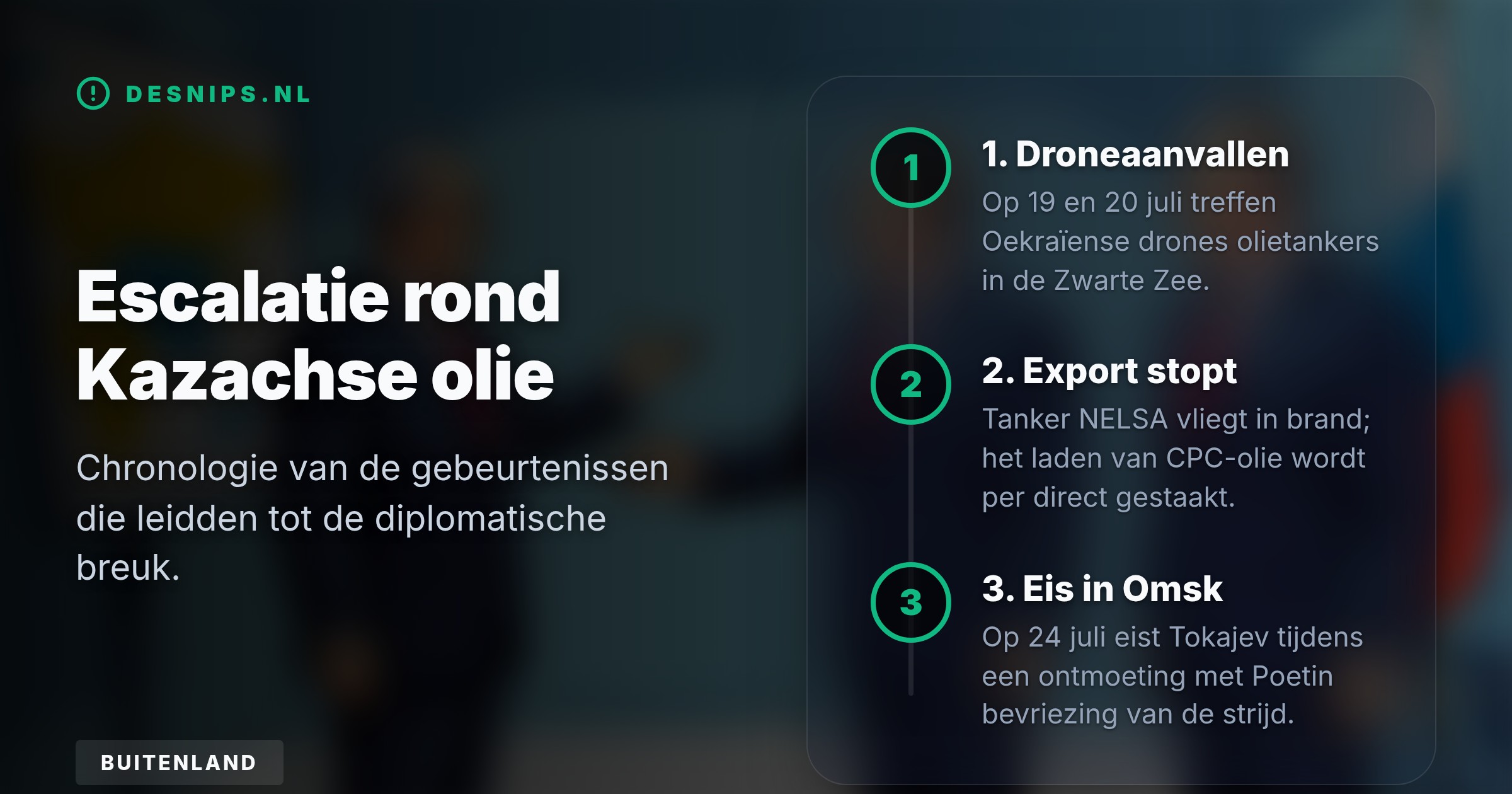 President Tokajev eist herstel van de Istanboel-akkoorden. Kazachstan wil de oorlog bevriezen omdat recente droneaanvallen op de CPC-pijpleiding hun vitale olie-export direct bedreigen.