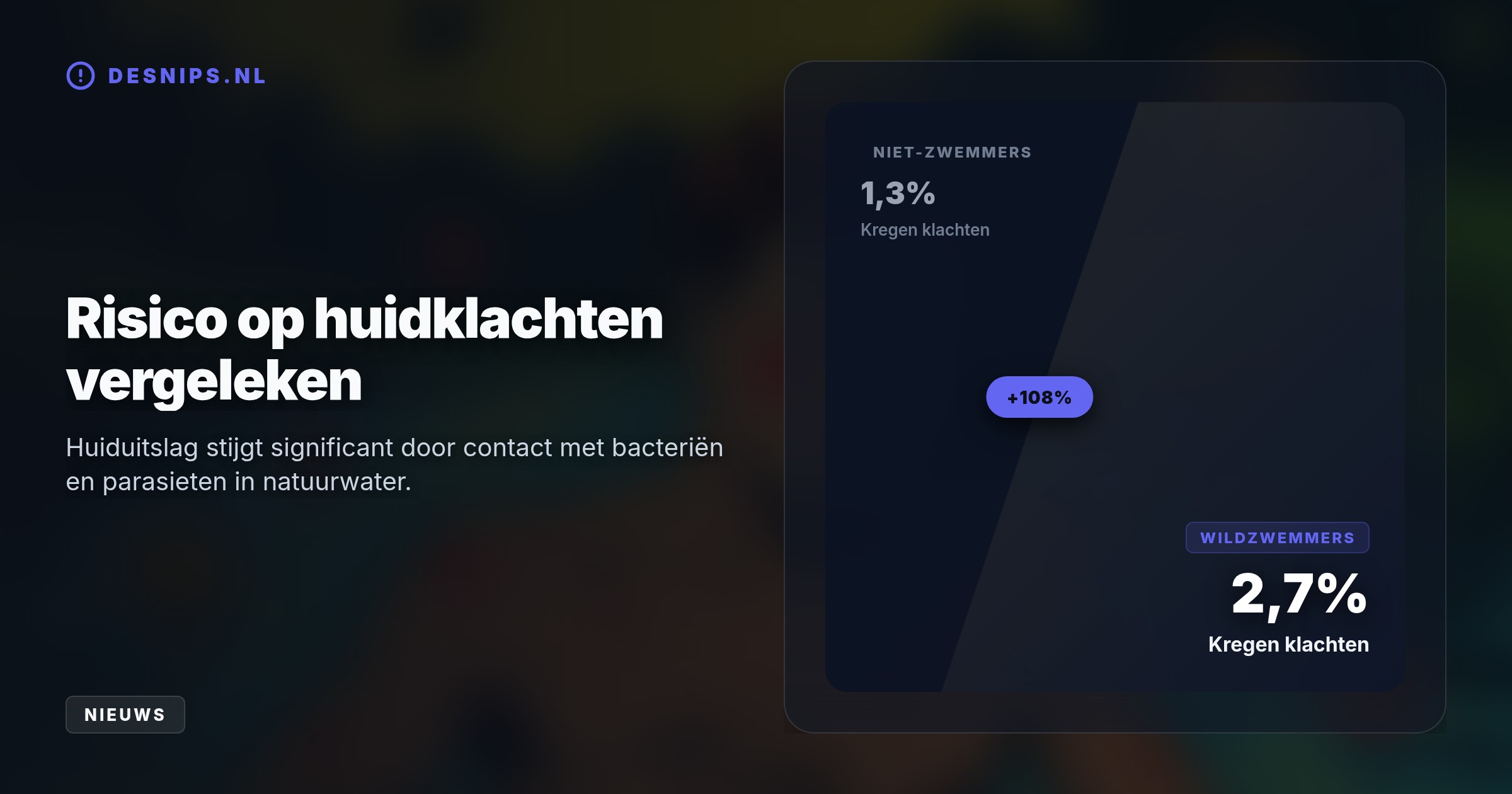 Brits onderzoek toont aan dat zwemmen in natuurwater de kans op maagklachten en huiduitslag verdubbelt. Dit komt door poepbacteriën en vogelparasieten die zwemmersjeuk veroorzaken.