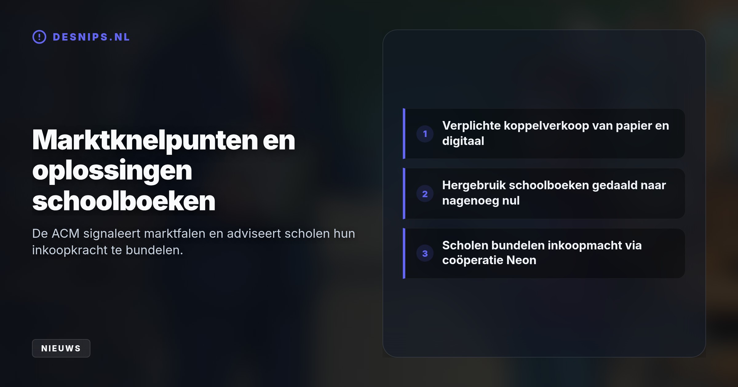 Doordat grote uitgevers scholen verplichten zowel papier als digitaal te kopen, zijn herbruikbare boeken nagenoeg verdwenen en stijgen de kosten onnodig hard.